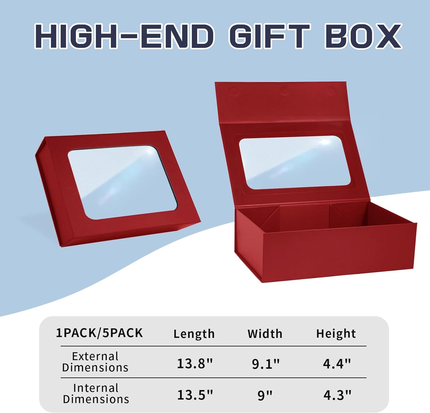 TIACABO Red Large Gift Box with Window, 13.5"x9"x4.3" Bridesmaid Boxe for Gifts Giving,Birthday Gift Boxes with Magnetic,Closure Lid Gifts Box for Presents,Cute Boxe,Luxury for Gift Packaging