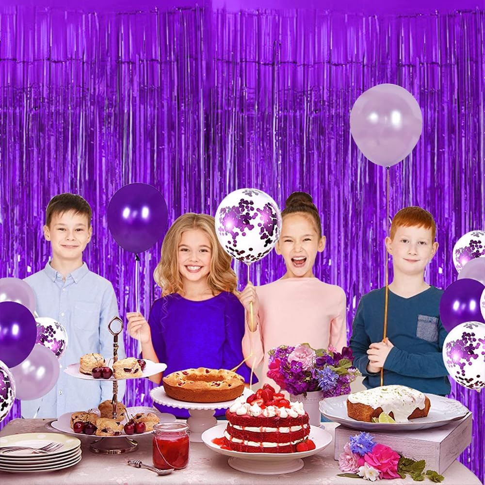 BEISHIDA 2 Pcs Light Purple Violet Door Streamers Tinsel Curtain Party Streamers Backdrop Fringe Foil Wall Background for Birthday Halloween Wedding Party Decoration(3.28 ft x 6.56 ft)