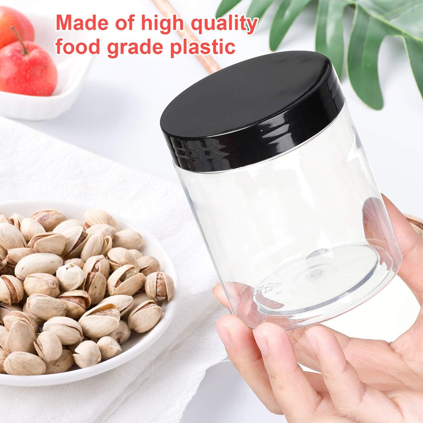 8 OZ Plastic Jars with Lids, 24 Pack Clear Plastic Slime Containers for Kitchen and Household Food Storage of Dry Goods, Creams and More, BPA Free