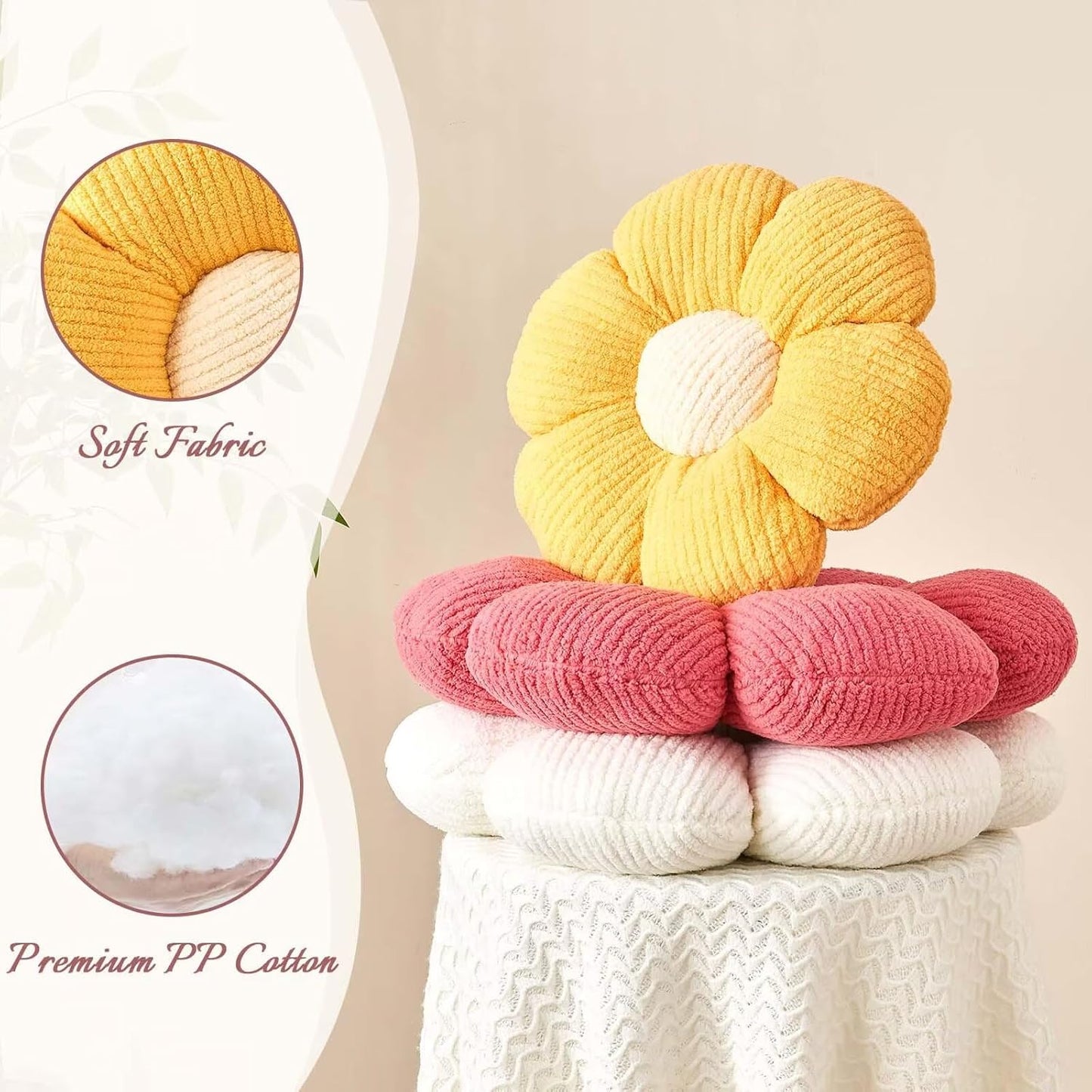Flower Throw Pillow, Soft White 14.9" Shaped Floor Pillow for Home Decor, Cute Aesthetic Plush Decorative Pillows for Bed, Sofa, Couch