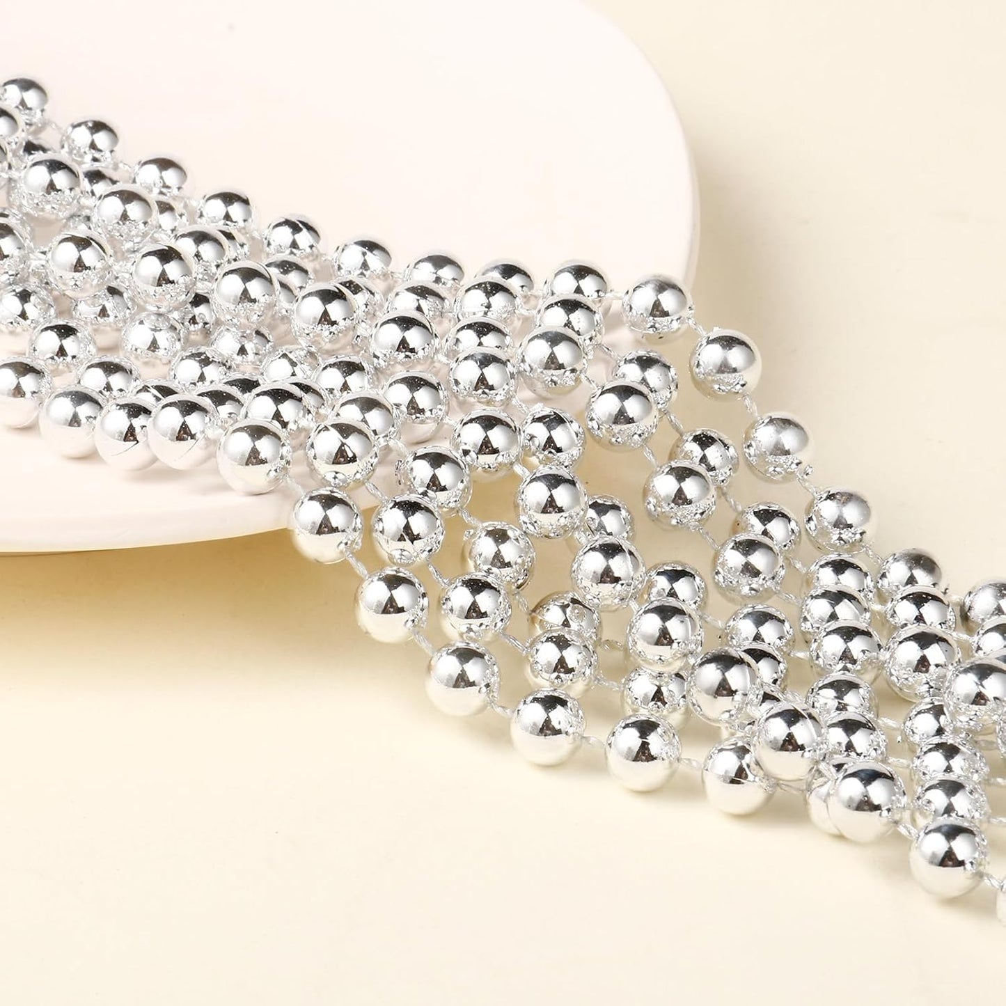 [66 Feet] Silver Pearl Beads Garland, 8MM 22 Yards Silver Faux Pearl Beads String Roll Bulk for DIY Craft Christmas Tree Wedding Party Decoration