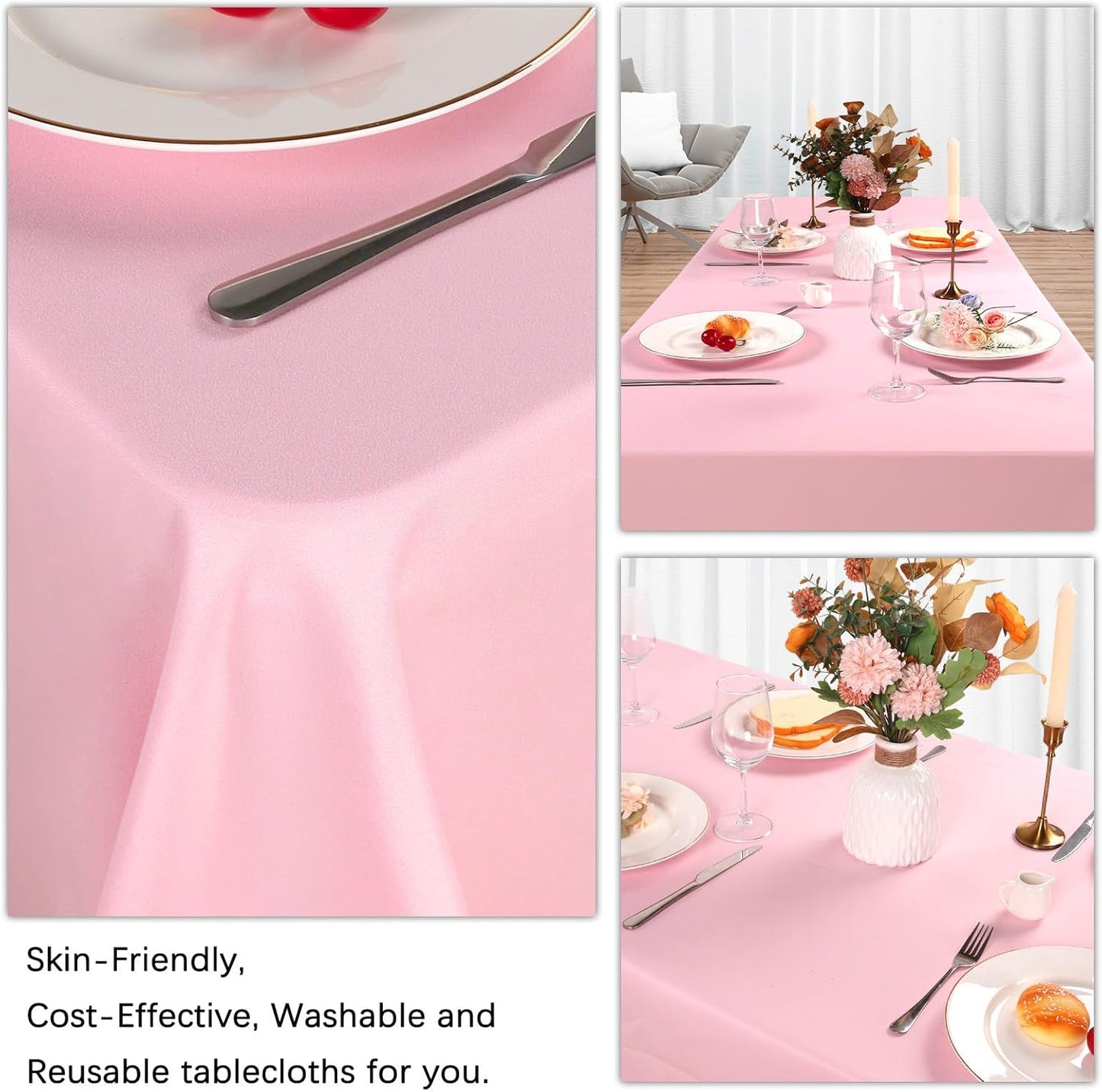 8 Pack Pink Tablecloth 60 x 126 Inch Rectangular Tablecloths for 8 Foot Rectangle Tables, Wrinkle Resistant Pink Table Cloth Washable Polyester Fabric Table Covers for Buffet Wedding Party Banquet