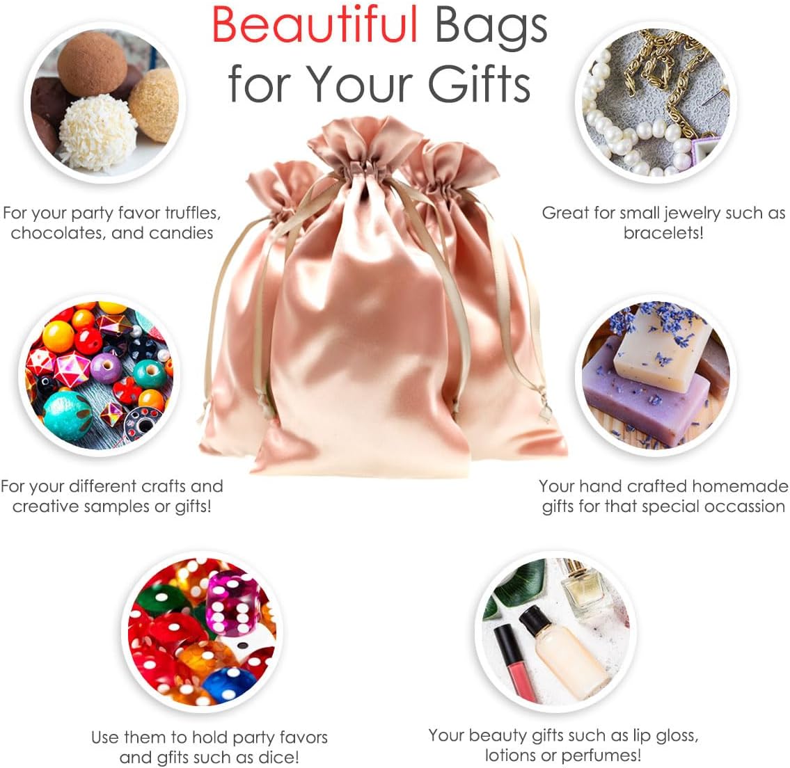 5" x 8" Rose Gold Satin Gift Bags, Jewelry Bags, Wedding Favor Drawstring Bags Baby Shower Christmas Gift Bags 50 per Pack