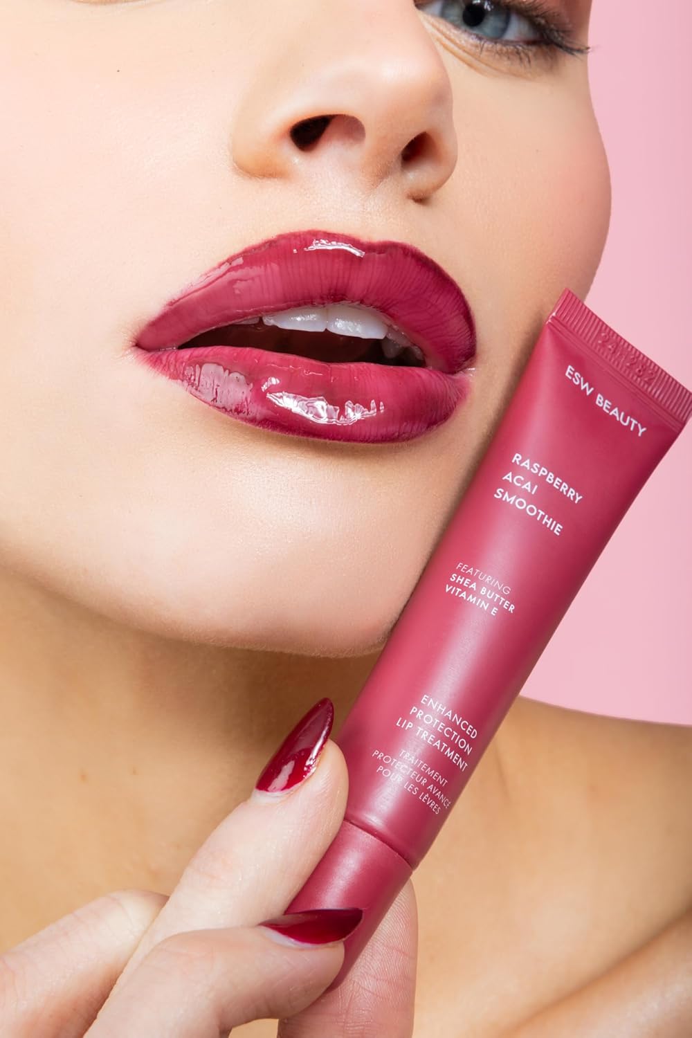 ESW Beauty Raspberry Acai Smoothie Lip Treatment - Rich Berry Tint with Shea Butter, Vitamin E, Raspberry & Acai for Deep Nourishment & Enhanced Protection