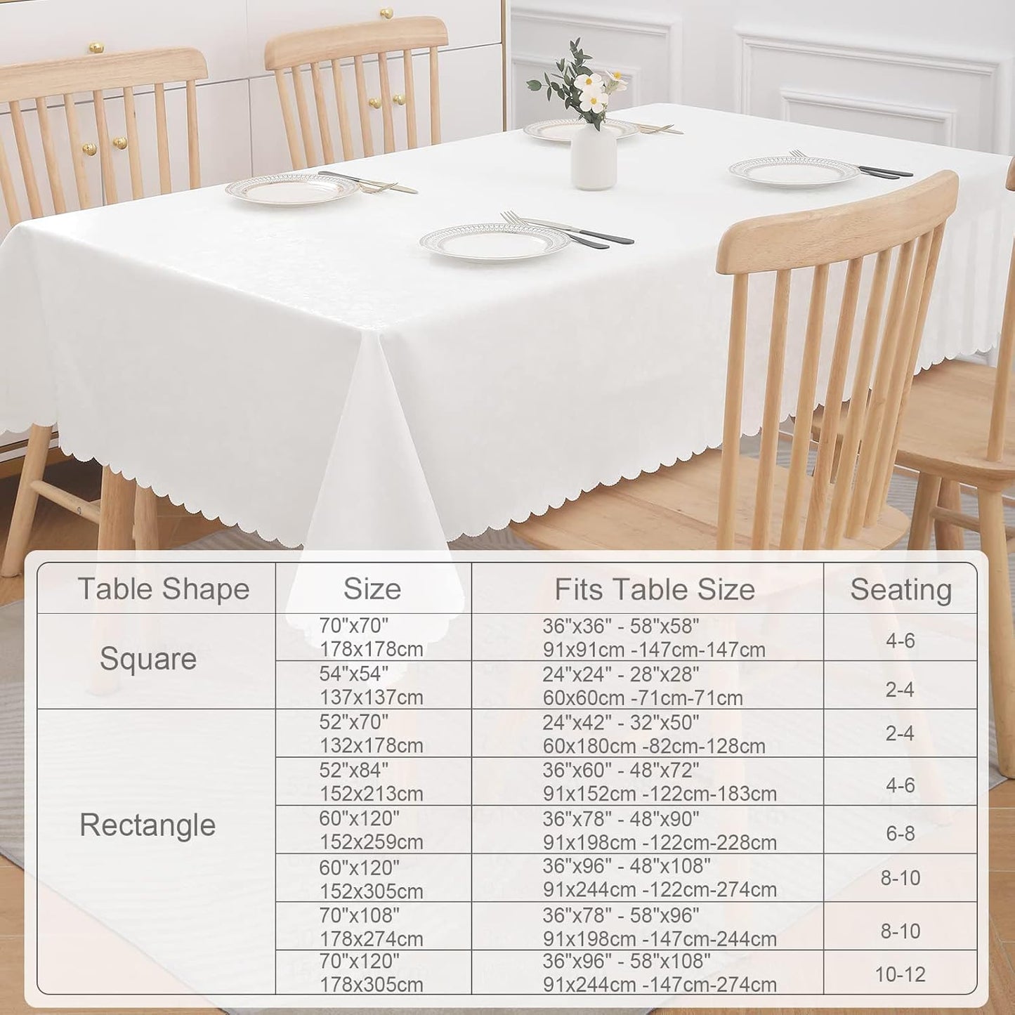 Smiry Rectangle Table Cloth, Waterproof Heavy Duty Vinyl Tablecloths, Wipeable Washable Table Cover for Kitchen and Dining Room (White, 54" X 108")