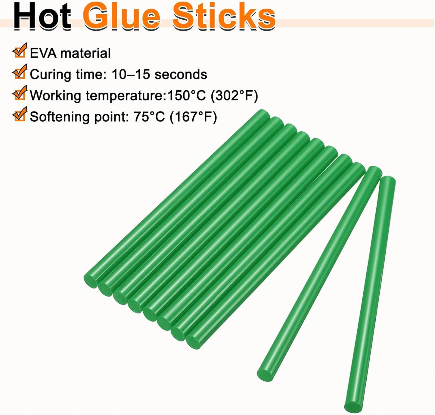 HARFINGTON 10pcs Hot Glue Sticks 0.43" Dia x 7.87" Long EVA Mini Hot Melt Adhesive Glue Stick for Hot Melt Gun Wood Plastic Glass Flowers Fabrics Foam, Deep Green