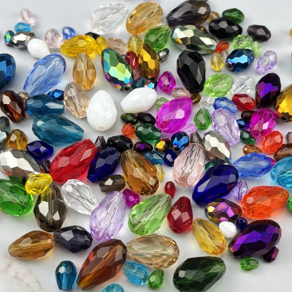 200pcs 3x5mm Teardrop Crystal Glass Beads for Jewelry Making, Faceted Vertical Hole Teardrop Glass Spacer Beads for Wind Chimes Bracelet Earring Necklace DIY Craft(Green Light)