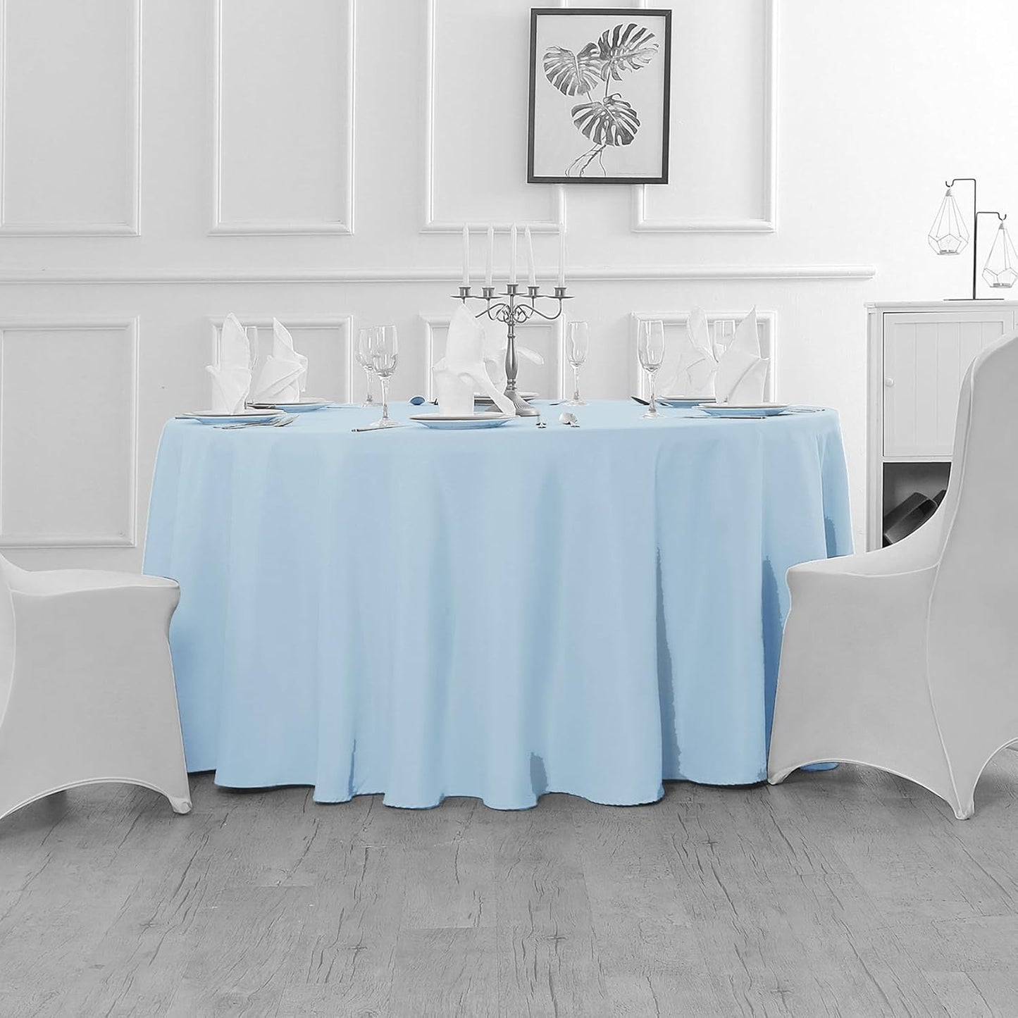 Fokitut 6 Pack Round Tablecloth, 132 Inch, Stain Resistant and Wrinkle Polyester Table Cloth, Fabric Table Cover for Kitchen Dining, Wedding, Party, Holiday Dinner-Blue Mist