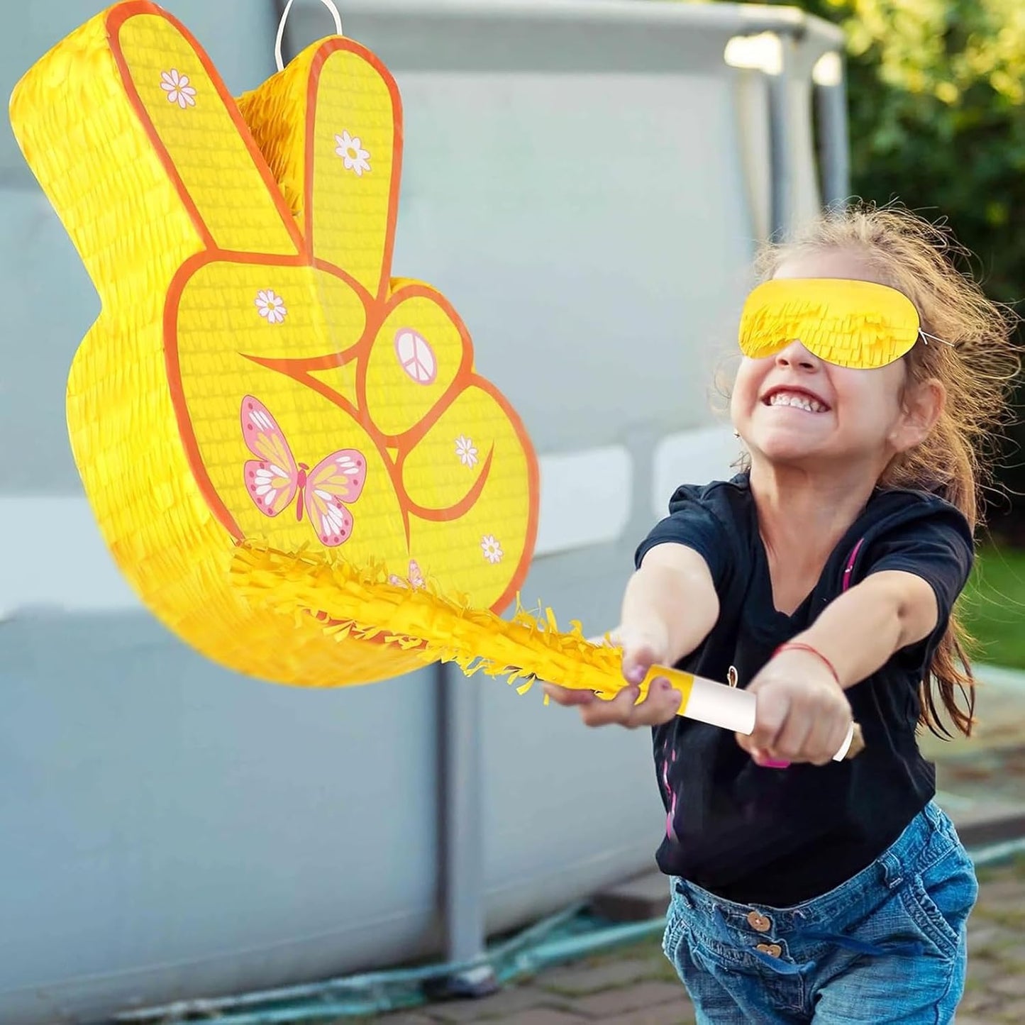 Hippie Pinata with Stick & Hanging Loop Daisy Flower Mexican Pinata Game for Young Wild and Three Party Decorations Girl Groovy Birthday Party Decorations Supplies
