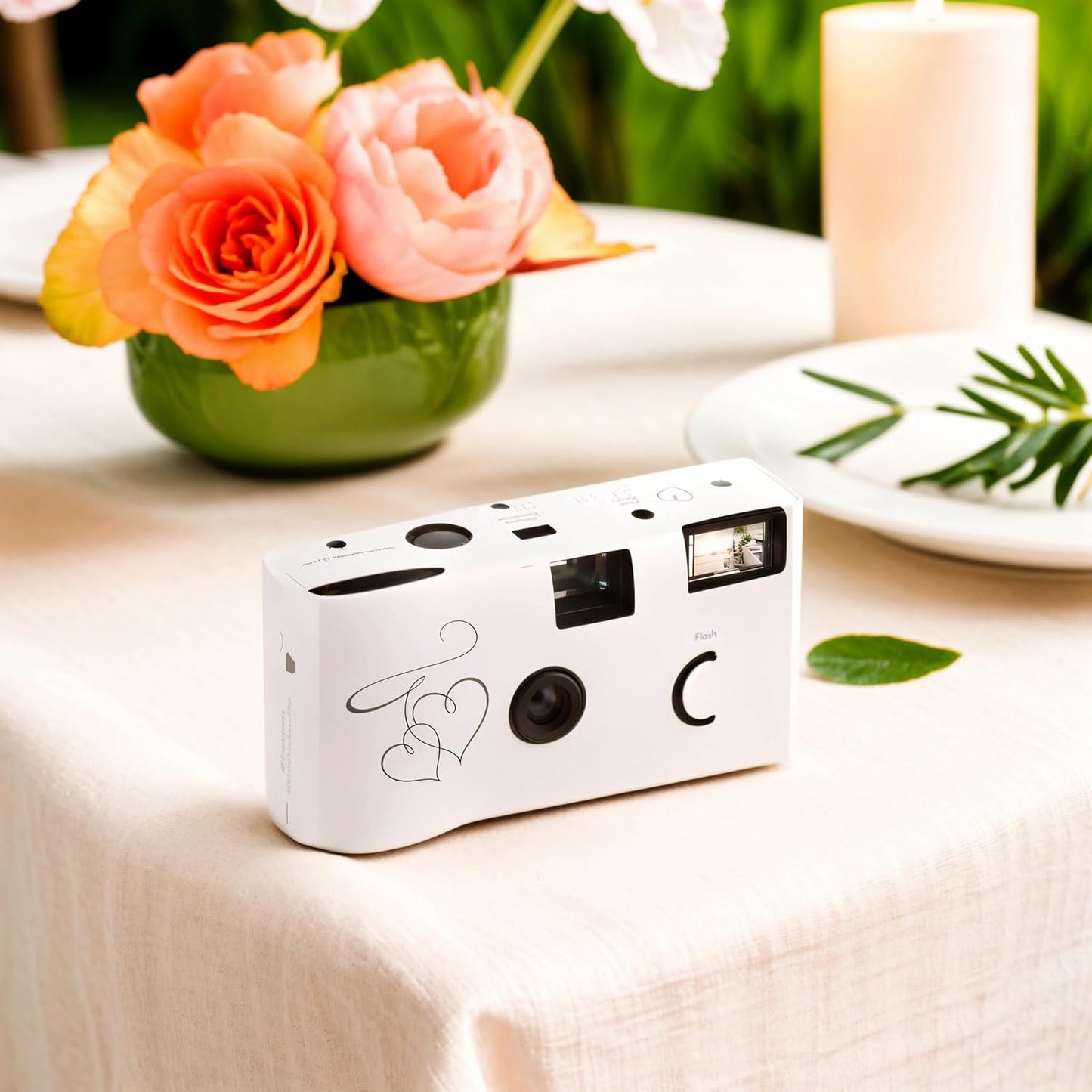Weddingstar Disposable Camera with Flash - Single Use 35mm Film Camera for Wedding or Party Favors - Silver Enchanted Hearts (10 Pack)
