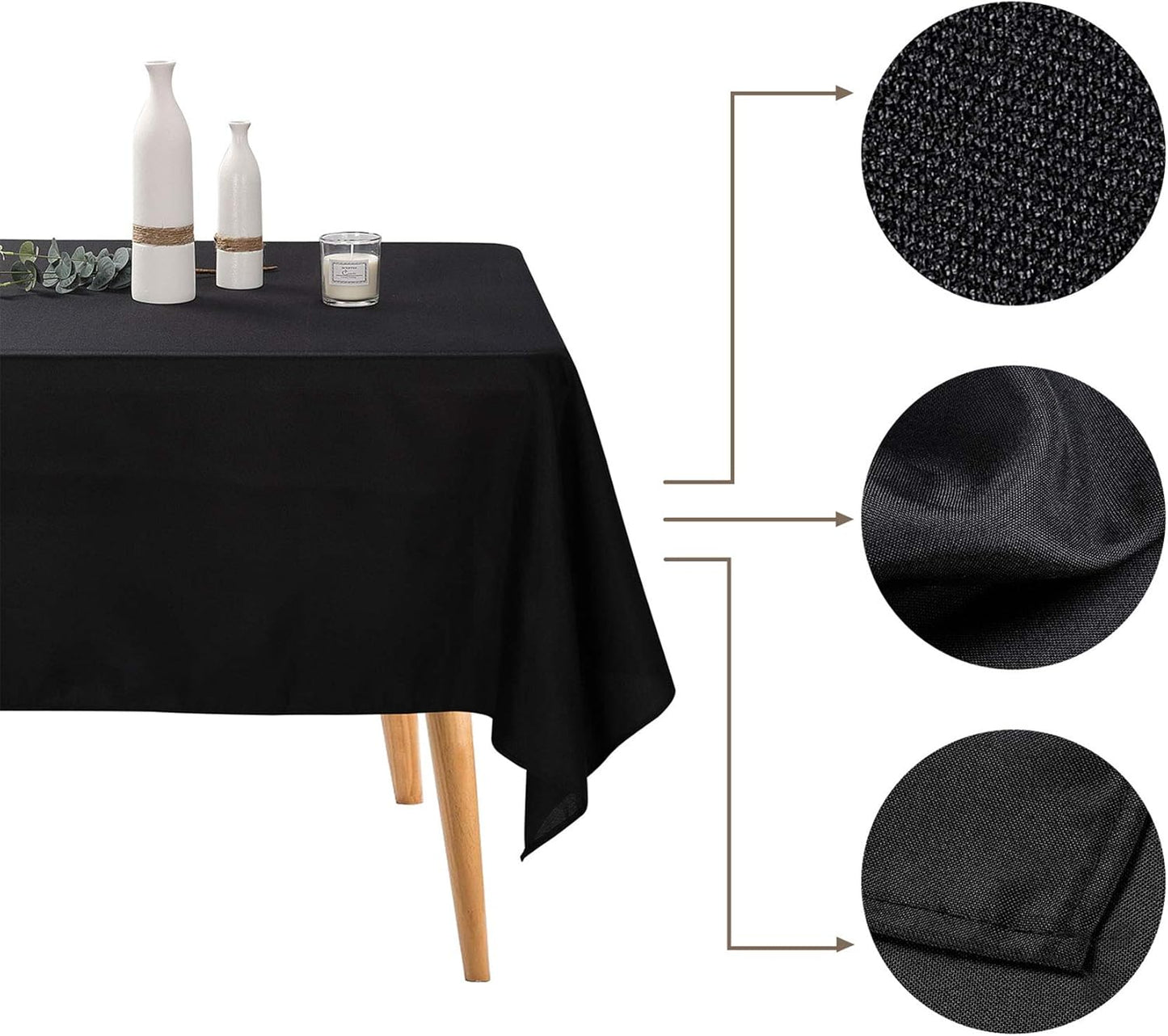 Ascoza 2pack 90x132 Inch Black Rectangular Tablecloth 8 Feet Table Cloth in Polyester Fabric for Wedding/Banquet/Restaurant/Parties