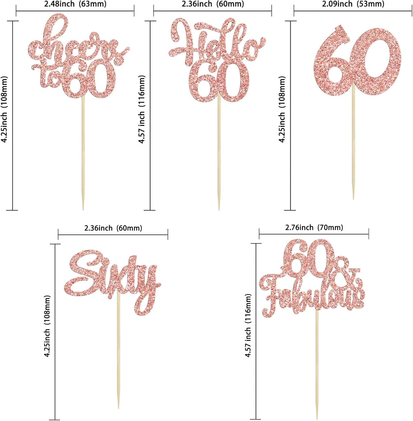 30Pcs 6th Birthday Cupcake Toppers Glitter Six Hello 6 Cupcake Picks Cheers to 6 Years Old Cake Decorations for 6th Birthday Party Supplies Rose Gold