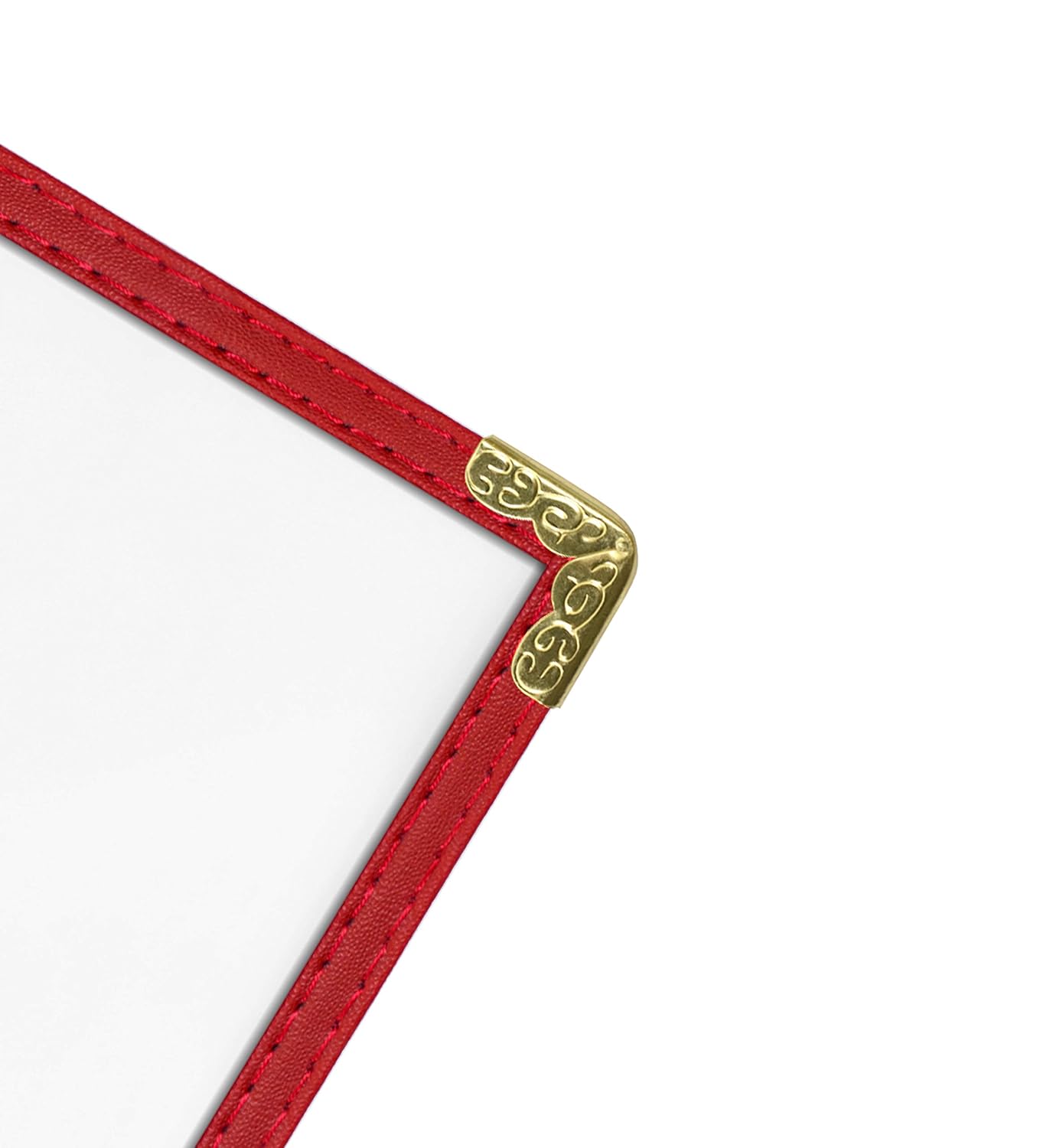 Goodsmart Restaurant Menu Covers – 25 Pack Red 2-View, Top-Loading Menu Holders, Vinyl & Plastic Café Menu Covers, Clear Menu Sleeves, Fits 8.5" x 14", Leather-Style Design, Gold Corners