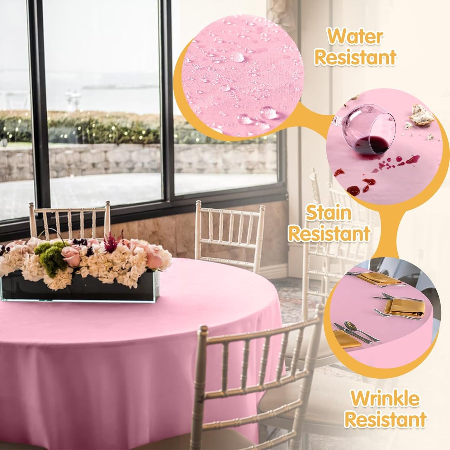 BRILLMAX 6 Pack Pink Round Tablecloths 132 Inch - Circle Bulk Linen Polyester Fabric Washable Table Cloth Cover for Wedding Reception Banquet Birthday Party Buffet Restaurant