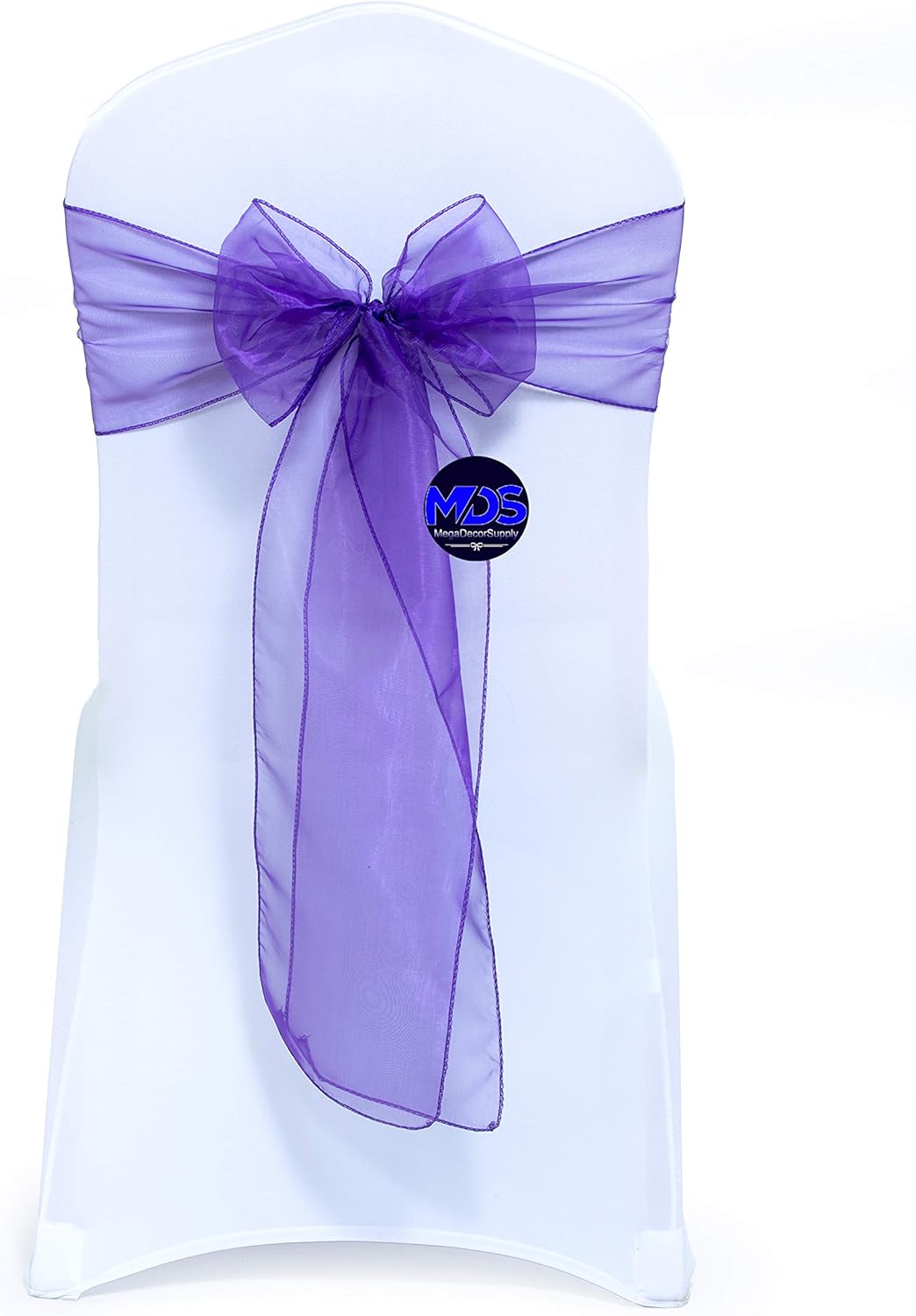 MDS Pack of 125 PCS Organza Chair Sashes Wider Dining Chair Bows Ribbon Tie Back for Wedding Party Birthday Bridal Shower Reception Event Banquet Home Chair Cover Decoration - Purple