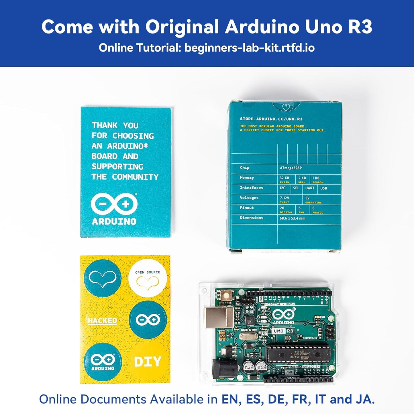 SunFounder Beginner's Lab Starter Kit with Original Arduino Uno R3 REV3 Board Multimeter Basic to Advance 25 Projects HCSR-04 Sensor Button Temp LED Microcontroller Programming