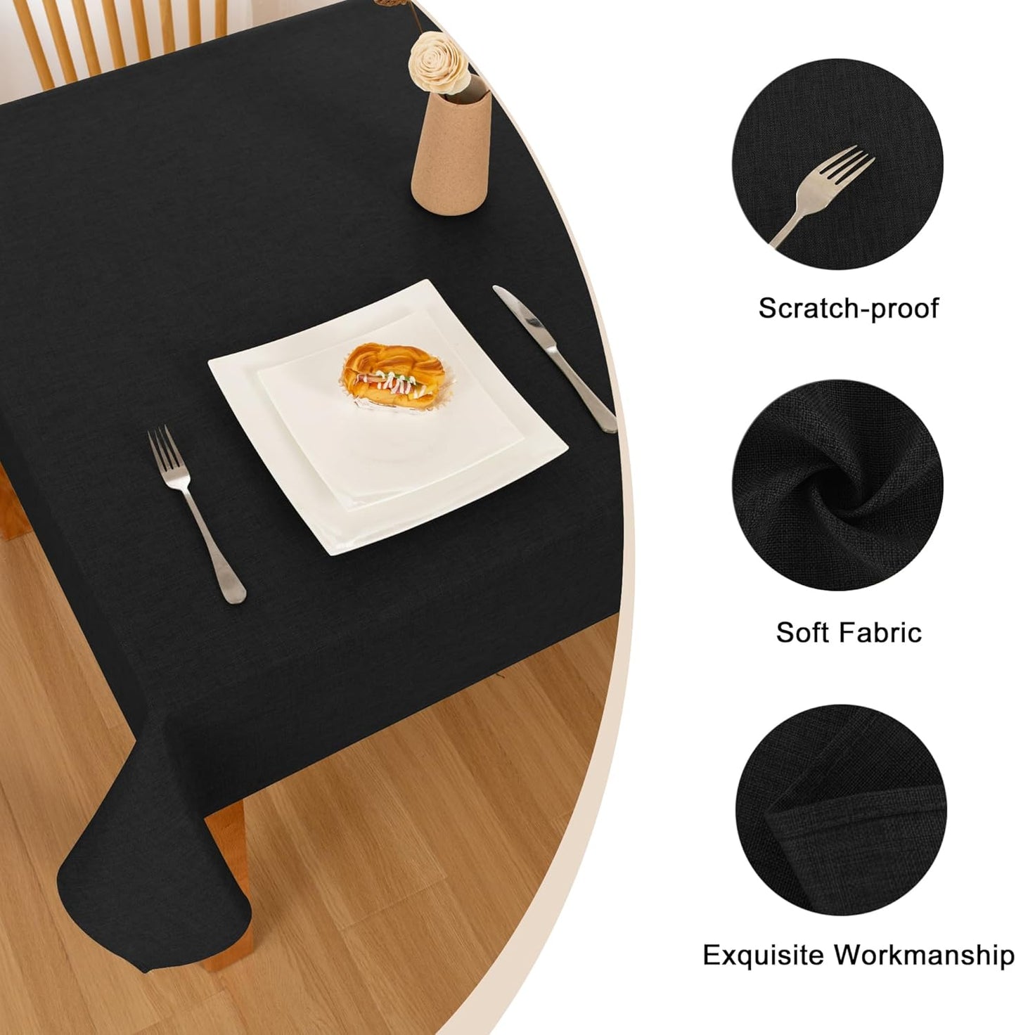 Hiasan Faux Linen Rectangle Tablecloth - Wrinkle and Stain Resistant Washable Table Cloth for Kitchen Dining Room Holiday Table Cover for Party Dinner, Black, 54 x 108 Inch
