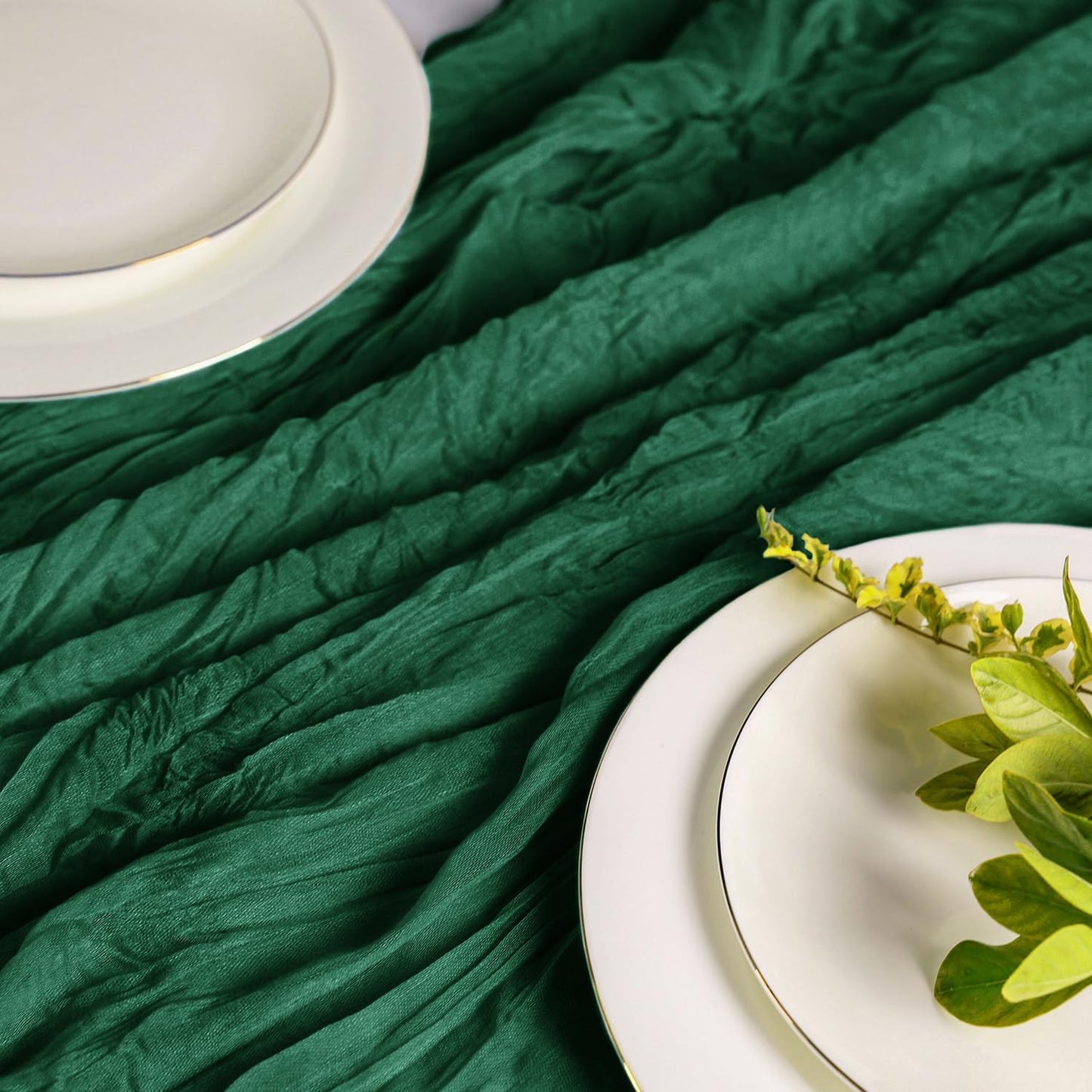 Hahuho Emerald Green Cheesecloth Table Runner 10ft, Gauze Boho Rustic Table Runners for Wedding Birthday Party Baby Shower Decorations（6 Pack , 35x120 Inches）