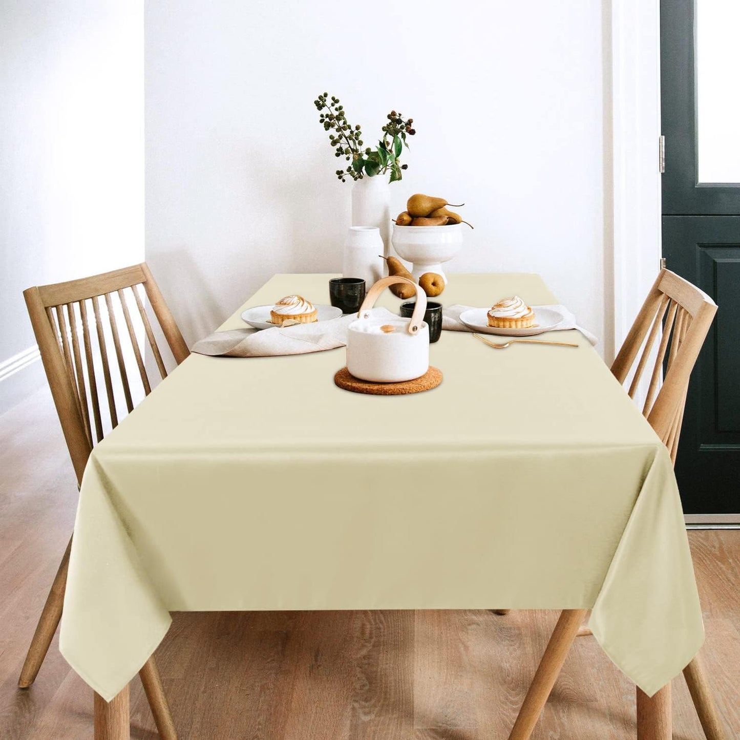 sancua 2 Pack Beige Tablecloth 54 x 78 Inch, Rectangle 4 Feet Table Cloth - Stain and Wrinkle Resistant Washable Polyester Table Cover for Dining Tables, Buffet Parties and Camping