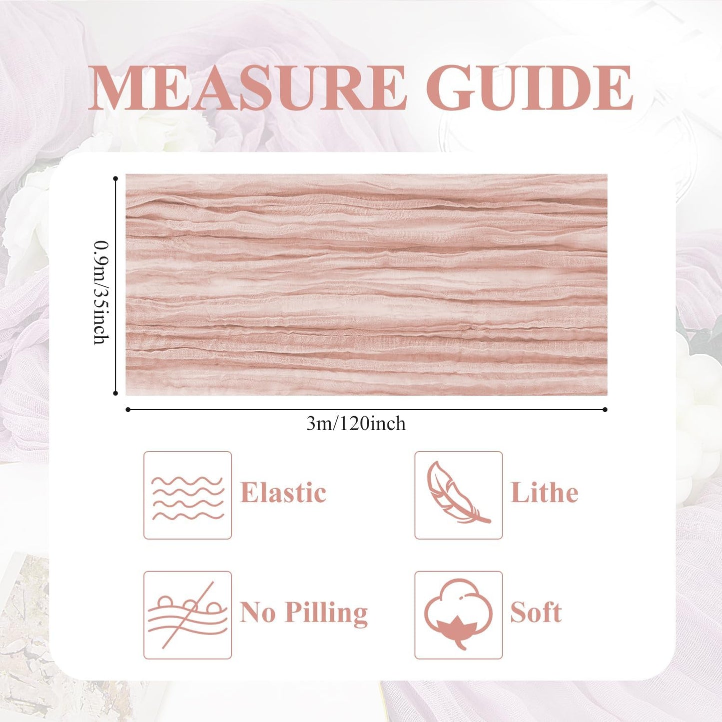 Asee'm 6PCS Table Runner Cheesecloth 10FT Dusty Pink Boho Gauze Fabric Rustic Sheer Cheese Cloth Runners for Wedding Bridal Shower Party
