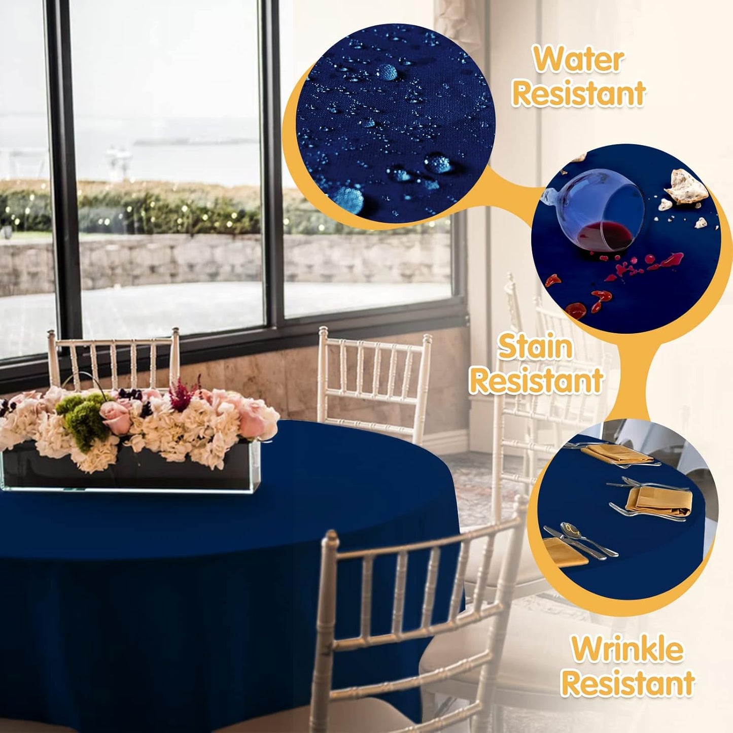 BRILLMAX 6 Pack Navy Blue Round Tablecloths 108 Inch - Circle Bulk Linen Polyester Fabric Washable Table Cloth Cover for Wedding Reception Banquet Birthday Party Buffet Restaurant