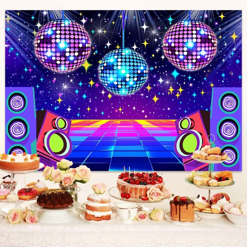 Dance Party Backdrop Retro 80s 90s Theme Stage Dance Ball Music Birthday Party Decoration DJ Photography Background 10 x 8 ft for Baby Shower Picture Photo Shoot Polyester Fabric,Multi2