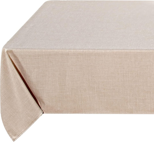 Fitable Beige Faux Linen Tablecloth 54 x 78 Inch - Wrinkle Resistant Fabric Rectangle Table Cloth, Indoor Outdoor Table Cover for Kitchen Dining, Camping, Farmhouse