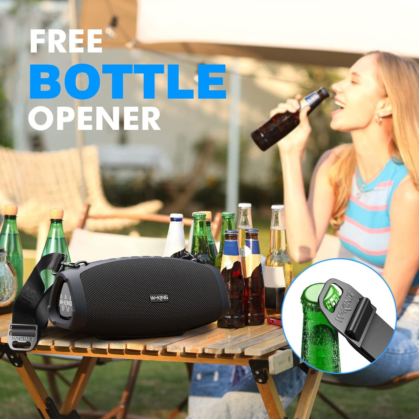 W-KING 120W Max Portable Speakers Bluetooth Wireless, IPX6 Waterproof Loud Bluetooth Speaker Boombox, Triple Passive Radiator/Subwoofer*2-70W Deep Bass/DSP/2 Pairing/42H/EQ/Party Large Outdoor Speaker