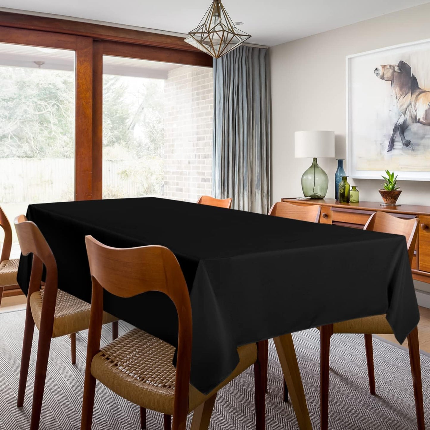 sancua 2 Pack Black Tablecloth 60 x 120 Inch, Rectangle 8 Feet Table Cloth - Stain and Wrinkle Resistant Washable Polyester Table Cover for Dining Tables, Buffet Parties and Camping