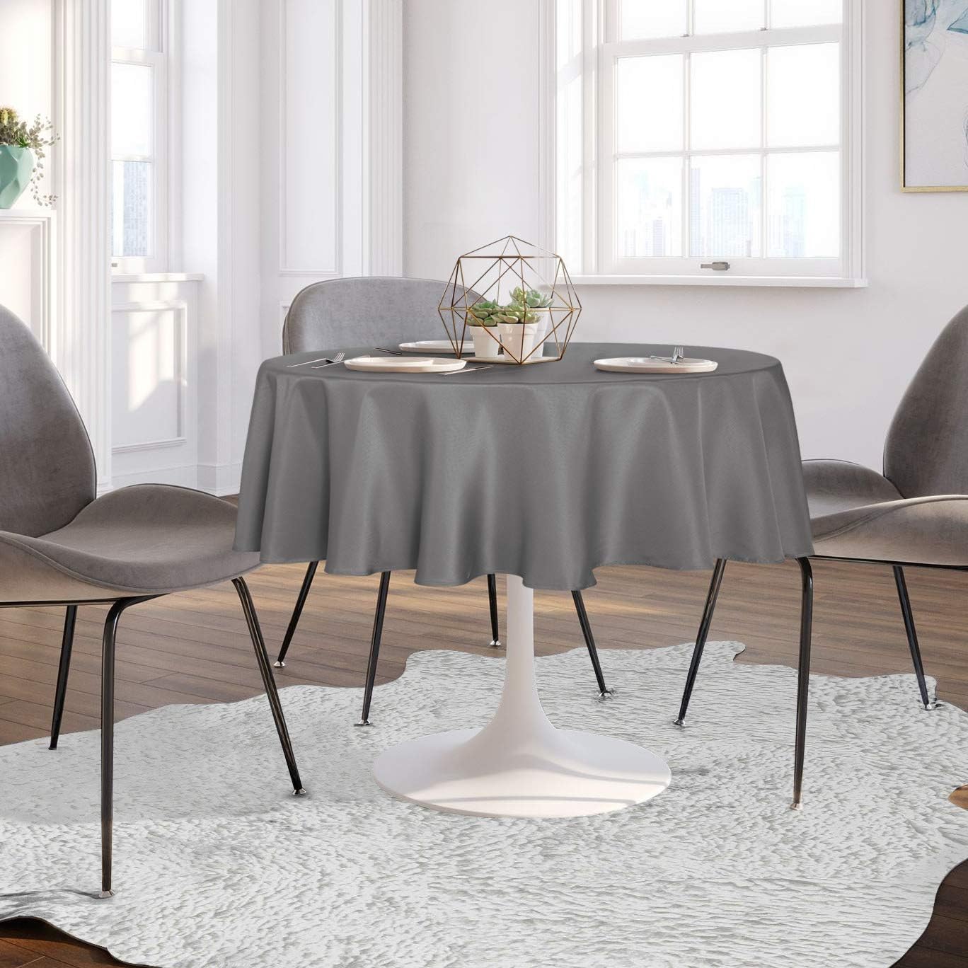 sancua Round Tablecloth - 70 Inch - Water Resistant Spill Proof Washable Polyester Table Cloth Decorative Fabric Table Cover for Dining Tables, Buffet Parties and Camping, Light Grey