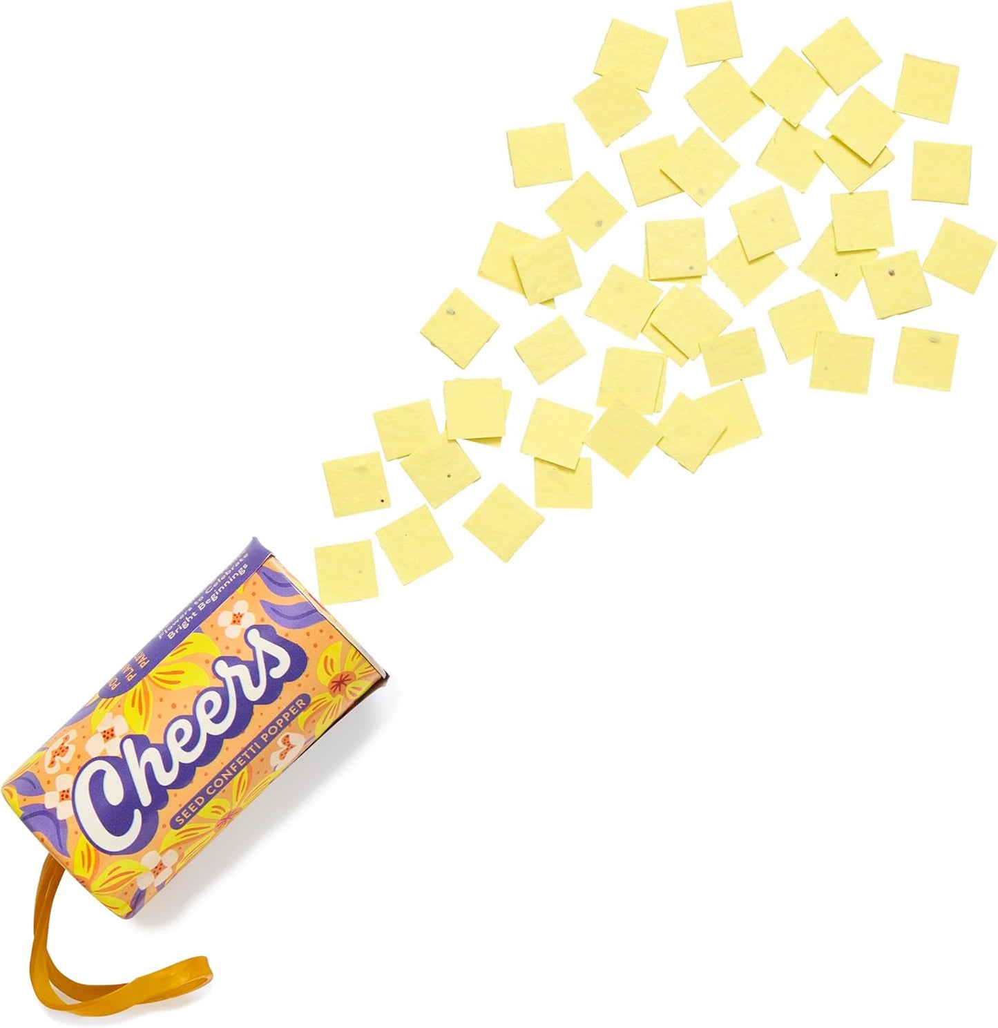 Modern Sprout Seed Confetti Poppers with Flower Seeds - Party Favors for Outdoor Wedding, Birthday & Parties - Non-Toxic, Plastic-Free & Pollinator Safe Plantable Seed Paper- Yellow Cheers(Pack of 12)