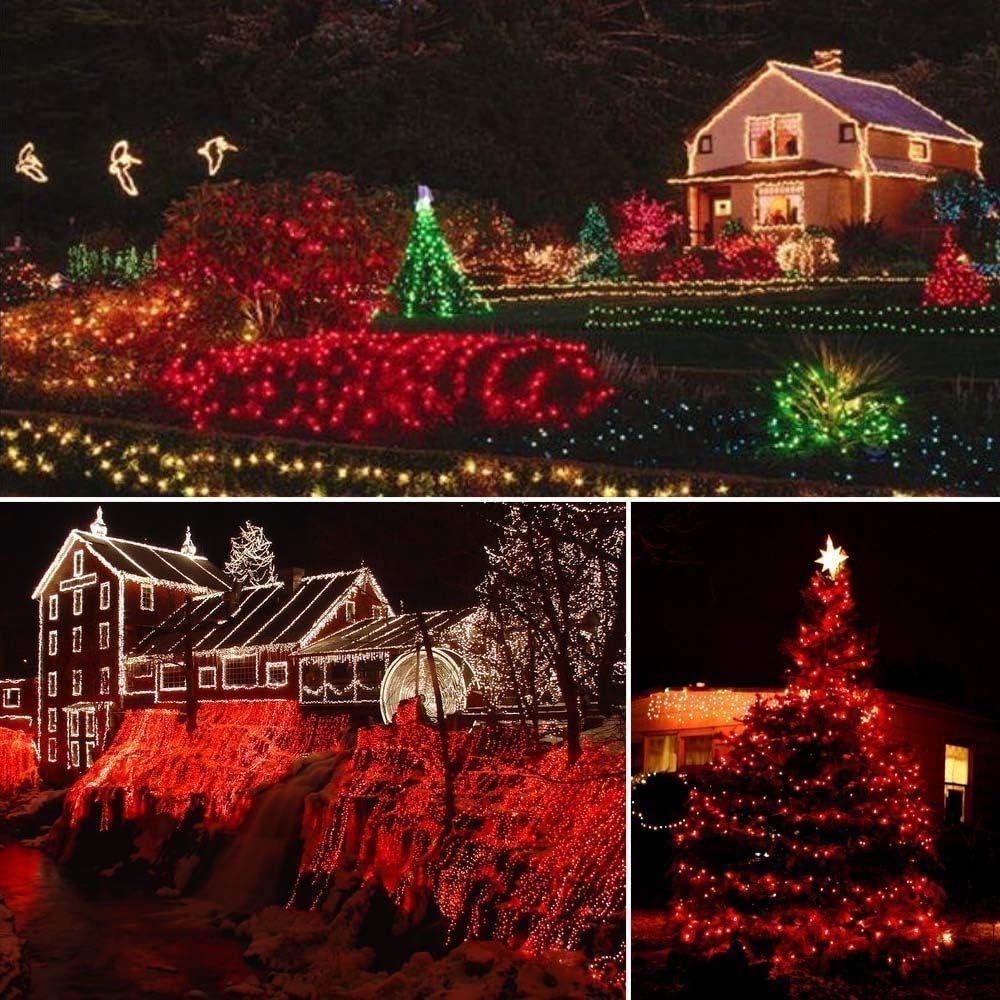 Toodour Solar Christmas Lights Outdoor, 2 Packs Total 144ft 400 LED Solar String Lights with 8 Mode, Outdoor Christmas String Light for Garden, Patio, Fence, Balcony, Xmas Tree Decor - Red