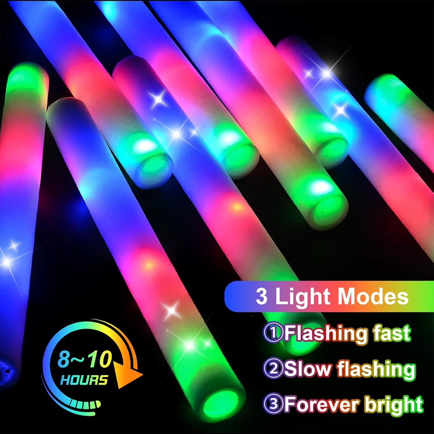 EXCECAR 70PCS Foam Glow Sticks, LED Light Up Foam Sticks with 3 Modes Flashing Changing, Glowing in The Dark for Event Party Wedding Halloween Christmas Concert Supplies