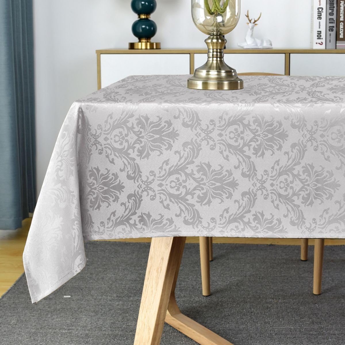 SASTYBALE Jacquard Rectangle Tablecloths for Tables, Water Proof & Stain Resistant Polyester Table Cover for Dining Room, Farmhouse Decoration, 60 x 102 Inch Grey