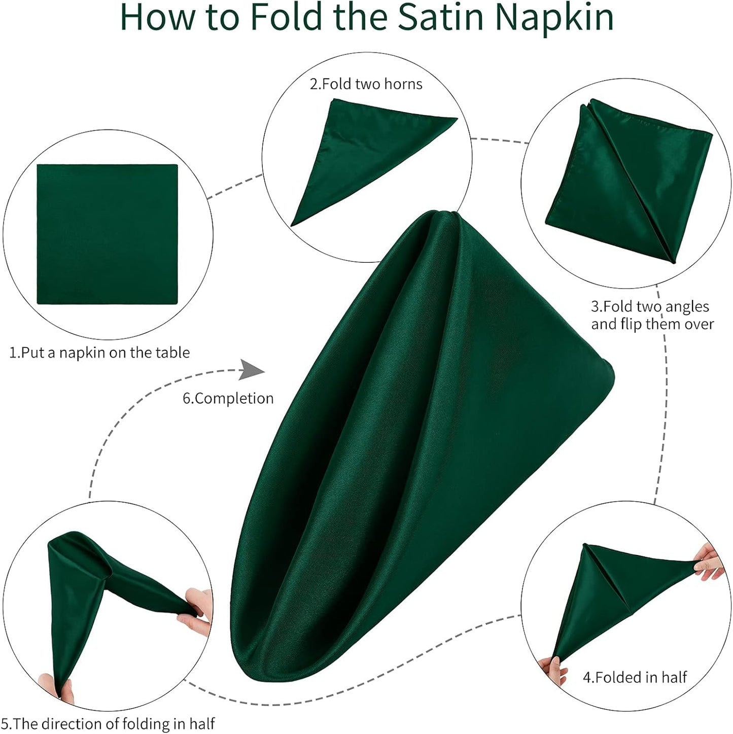 Aneco 16 Pack Square Satin Napkin Bright Silk Table Napkin Soft Smooth Fabric Table Napkin for Wedding Banquet Party Decoration, Forest Green, 17 x 17 Inch