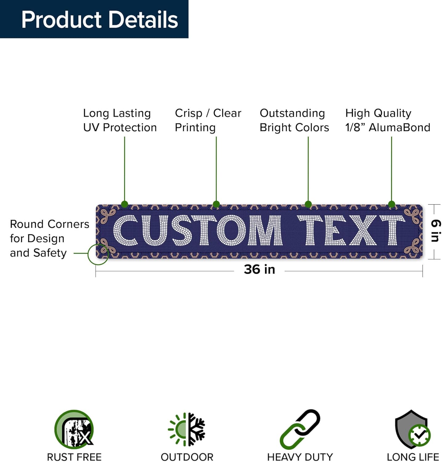 Custom Sign, Custom Street Sign, 11 Font Colors, 13 Font Styles, 4 Hole Options, 22 Sizes, 6x36 Inches, Rust Free DiBound, Fade Resistant, Made in USA by My Sign Center (Fauxsaic 1)