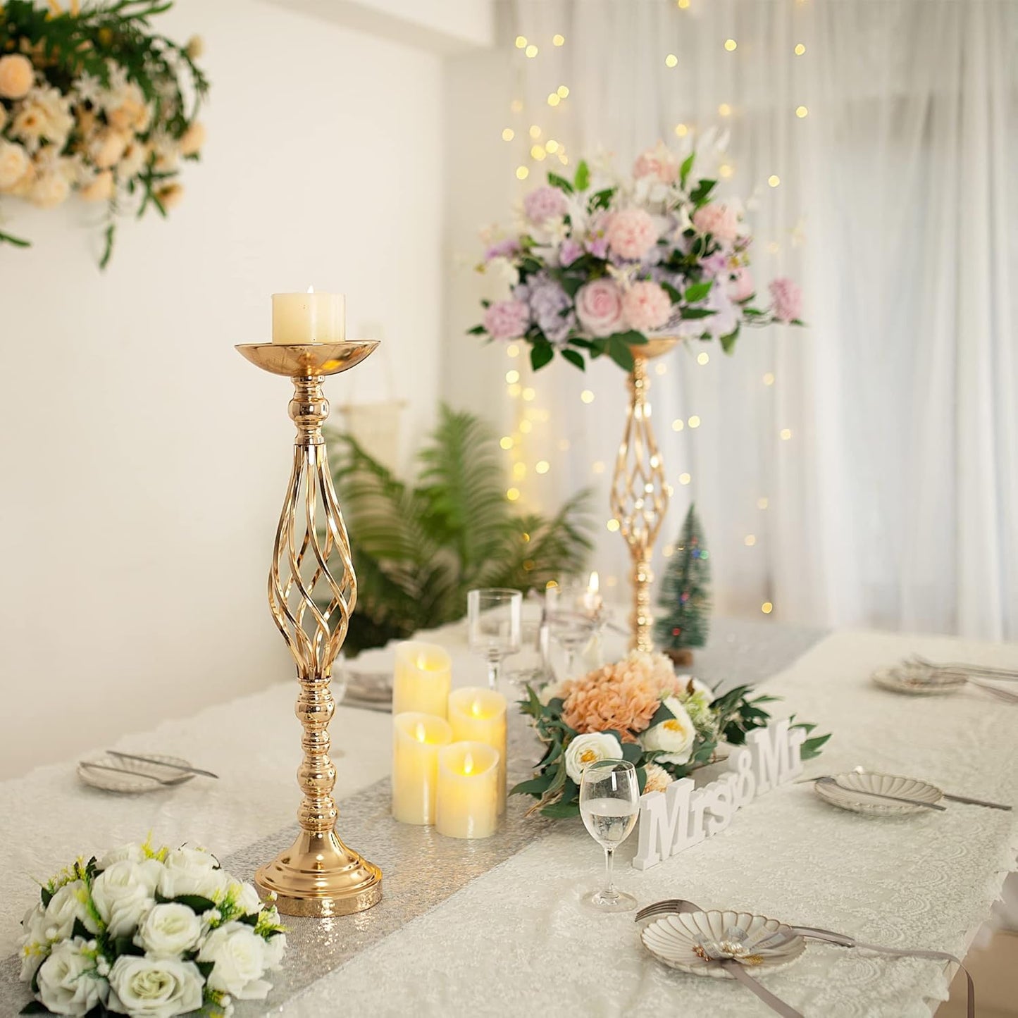 Wedding Centerpieces for Reception Tables, Twist Candleholder Stands, Flower Arrangement Vases, Metal Centerpieces for Wedding Road-Leading Party Home Decor