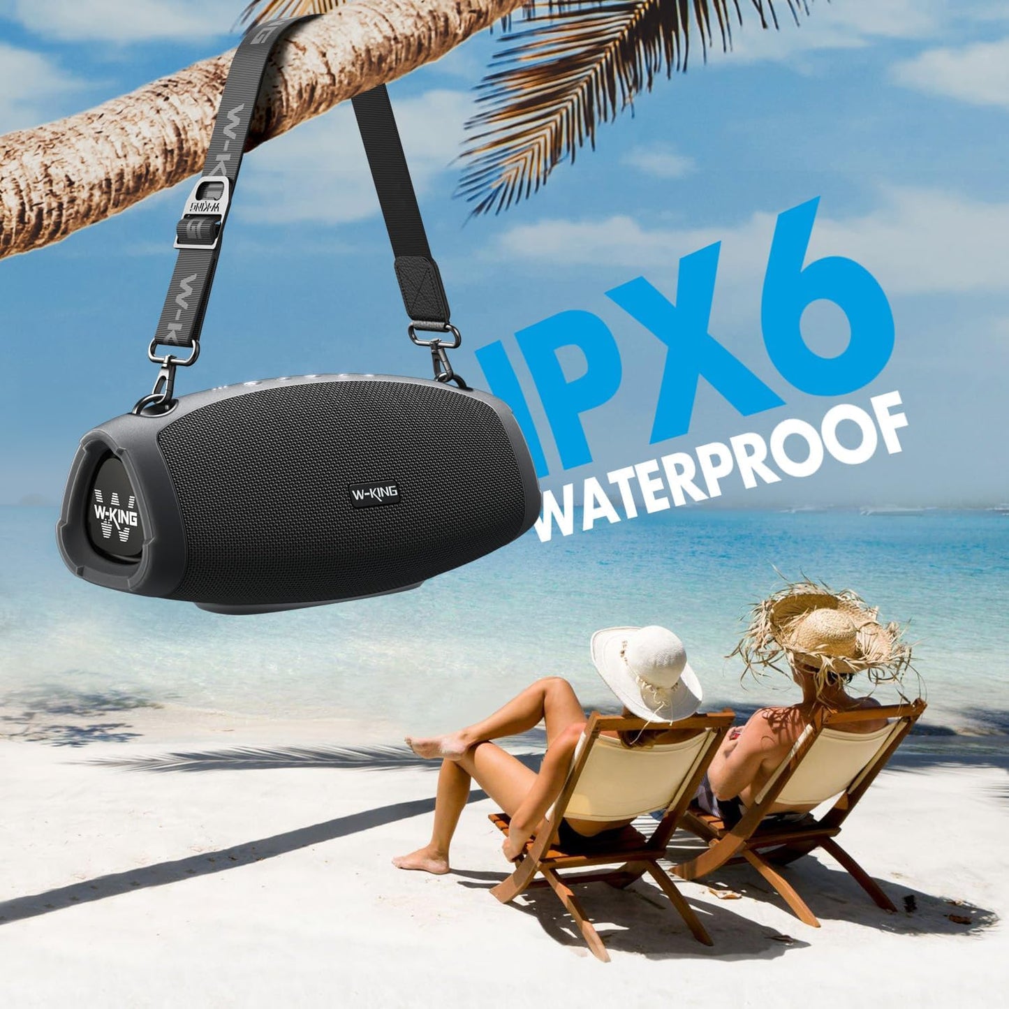 W-KING 120W Max Portable Speakers Bluetooth Wireless, IPX6 Waterproof Loud Bluetooth Speaker Boombox, Triple Passive Radiator/Subwoofer*2-70W Deep Bass/DSP/2 Pairing/42H/EQ/Party Large Outdoor Speaker
