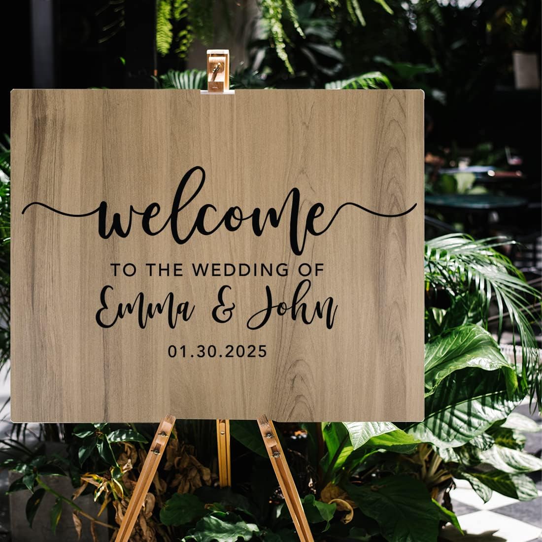 Andaz Press Personalized Large Wooden Welcome Sign for Wedding Rustic Welcome Sign 16" x 20" Custom Names & Date Fall Script Wedding Signage English Oak MDF Wood Finish Reception Indoor Outdoor Signs