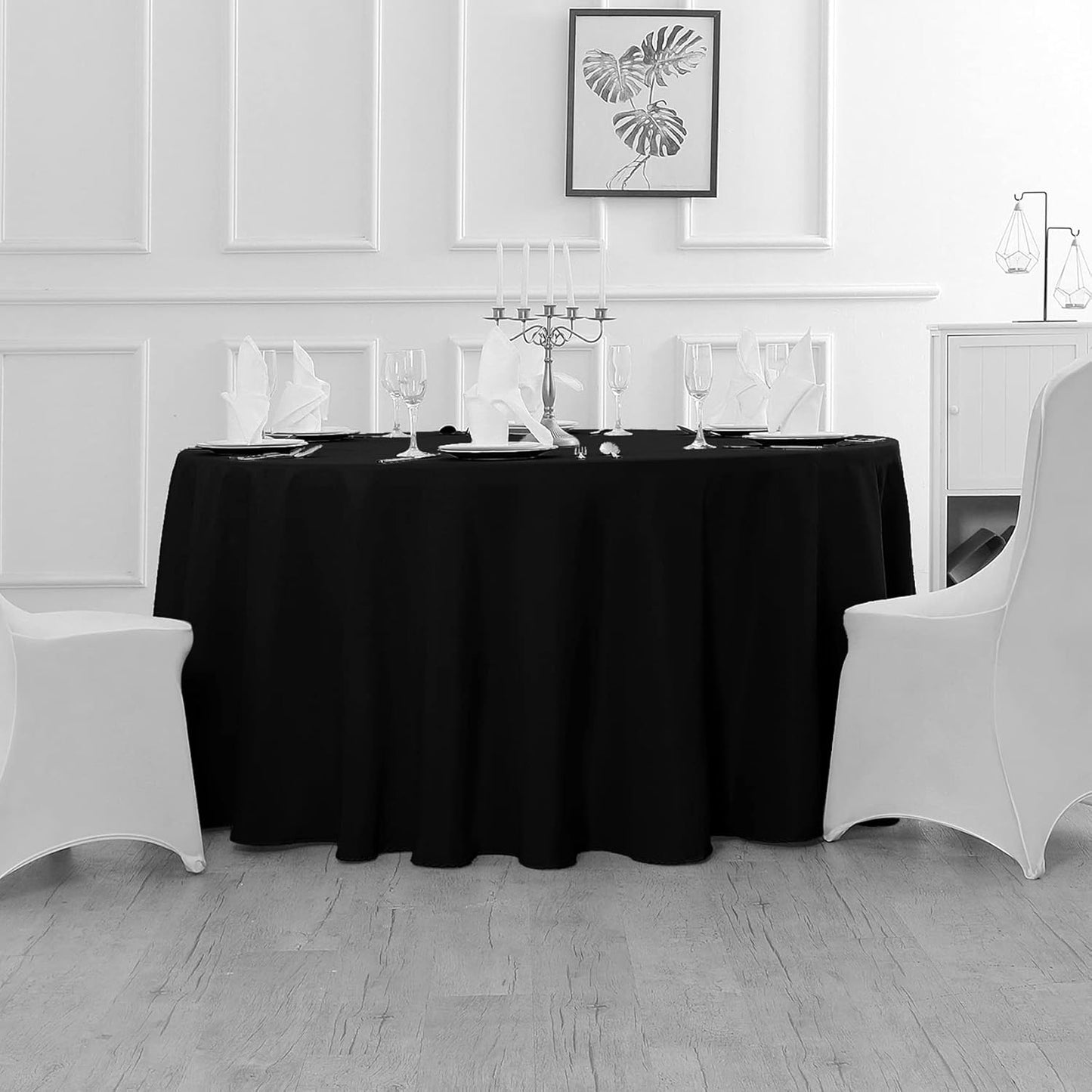 Fokitut 2 Pack Waterproof Round Tablecloth, 60 Inch, Stain Resistant and Wrinkle Polyester Table Cloth, Fabric Table Cover for Kitchen Dining, Wedding, Party, Holiday Dinner-Black