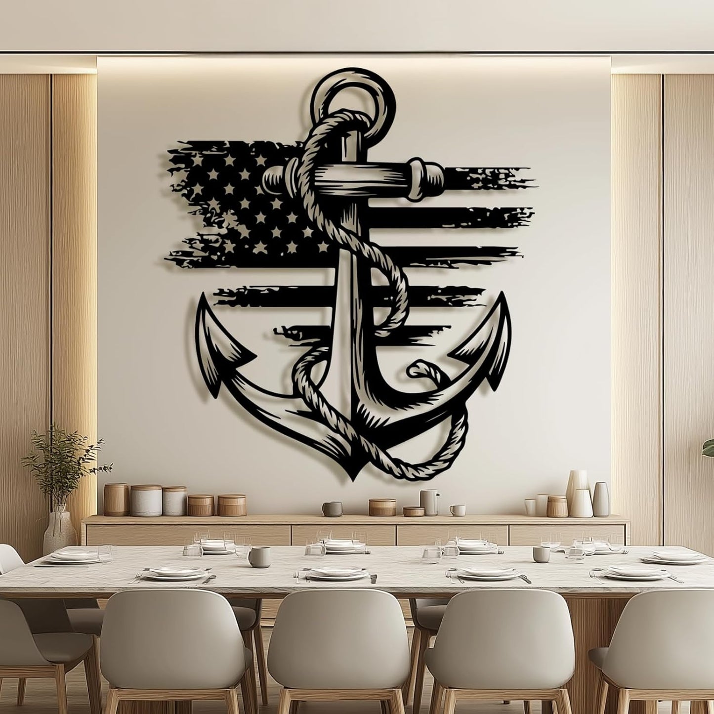 lunwall Metal Anchor Wall Decor, Anchor Metal Sign, Metal Anchor Decor, Anchor Metal Wall Art, Metal Nautical Wall Decor, Metal Wall Decor Coastal, Anchor Wall Decor (silver, 28L x 25W / 70 x 63 cm)