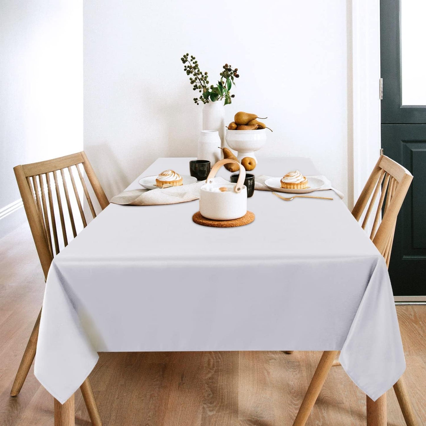 sancua 2 Pack White Tablecloth 60 x 120 Inch, Rectangle 8 Feet Table Cloth - Stain and Wrinkle Resistant Washable Polyester Table Cover for Dining Tables, Buffet Parties and Camping