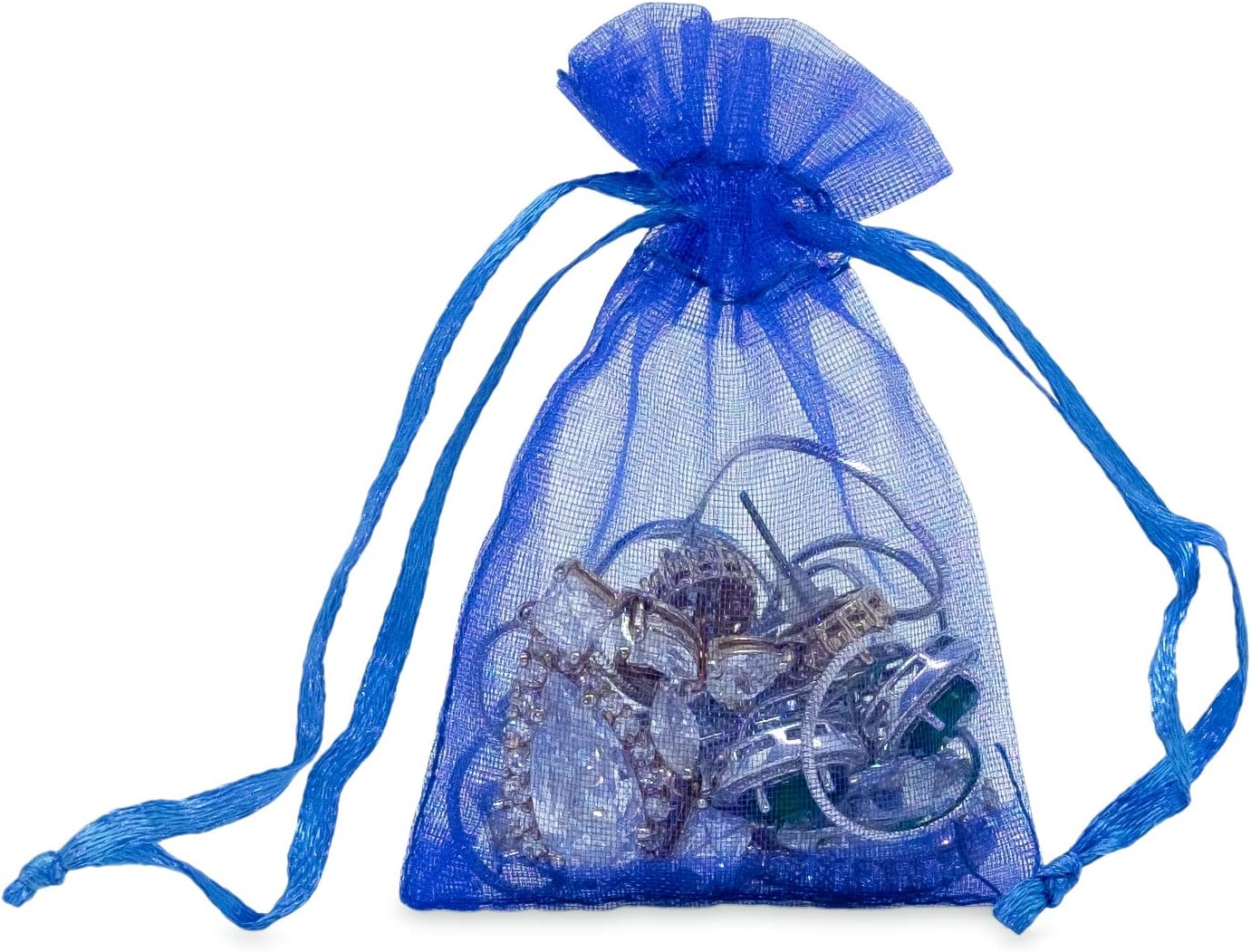 TheDisplayGuys 48-Pack 2" x 2-3/4" Royal Blue Sheer Organza Gift Bags with Drawstring, Goodie Bags for Jewelry, Candy Bags, Treat Bags, Wedding Favors Small Mesh Bags