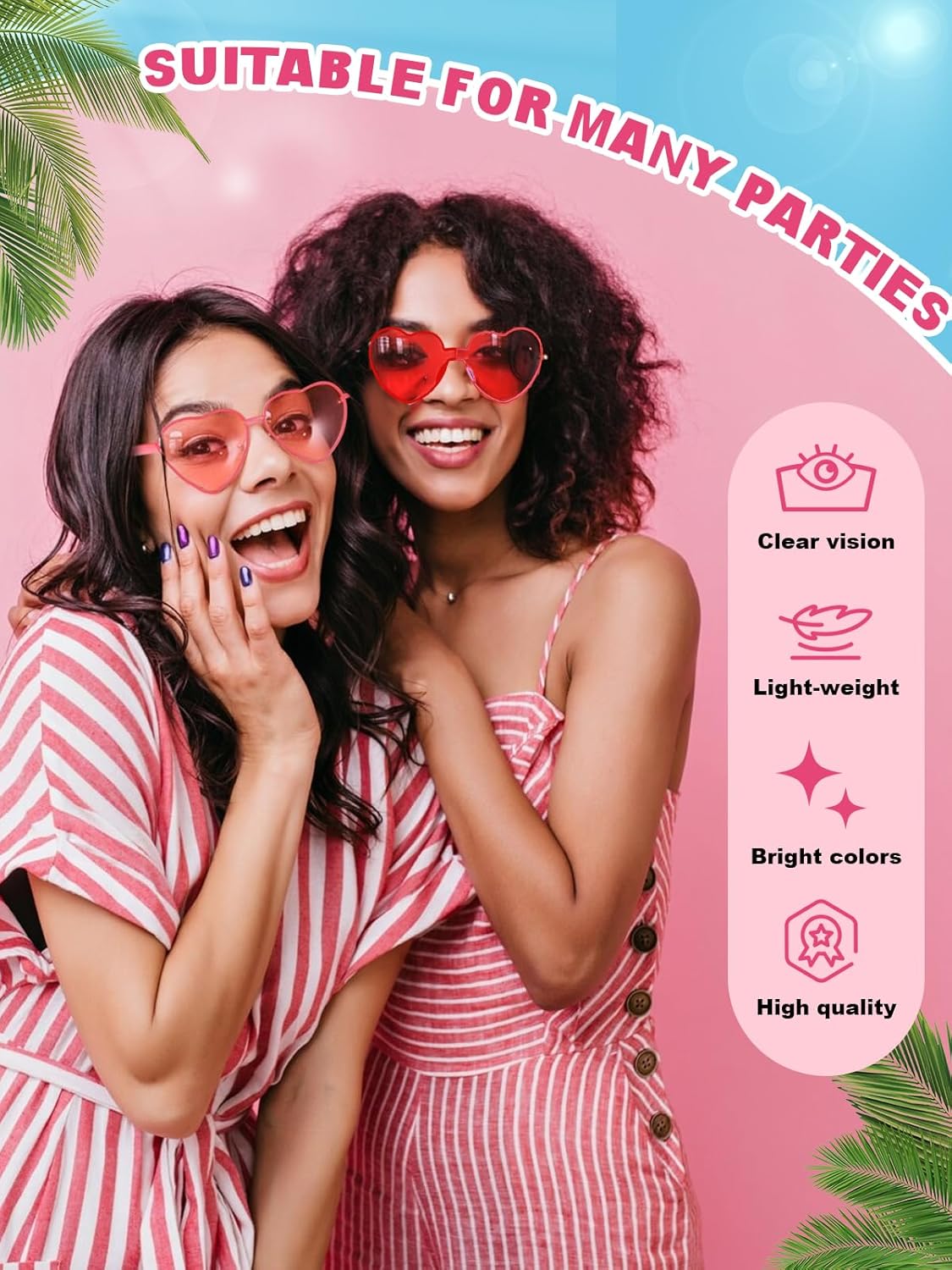 12 Pairs Heart Shaped Sunglasses for Women Colorful Glasses Fun Trendy Transparent Heart Sunglasses Party Favor (Pink, Rose Red)