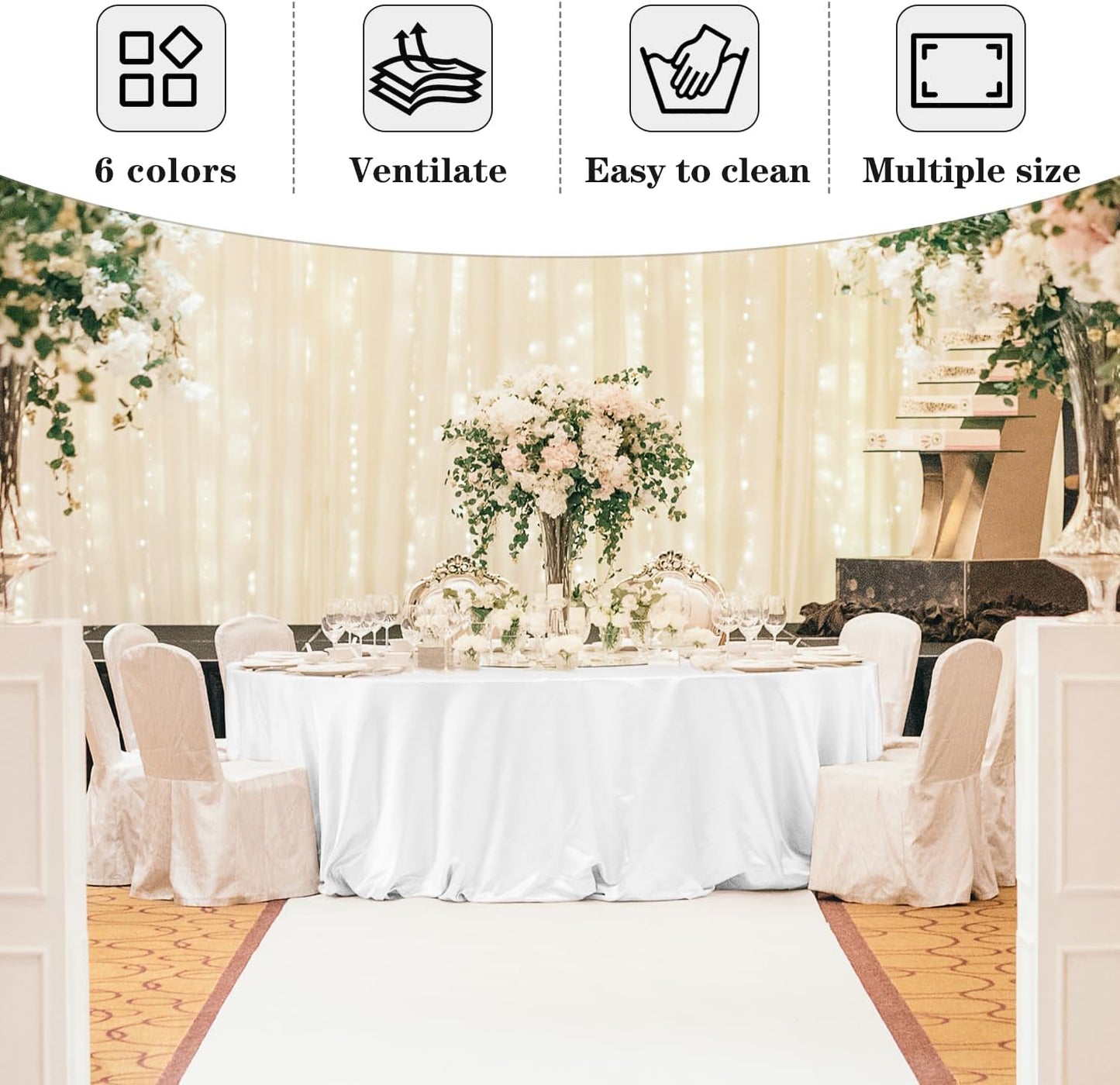 Fitable 6 Pack White Round Table Clothes - 90 Inches in Diameter - Stain Resistant and Washable Tablecloths, Polyester Fabric Table Covers for Wedding, Party, Banquet, Gathering