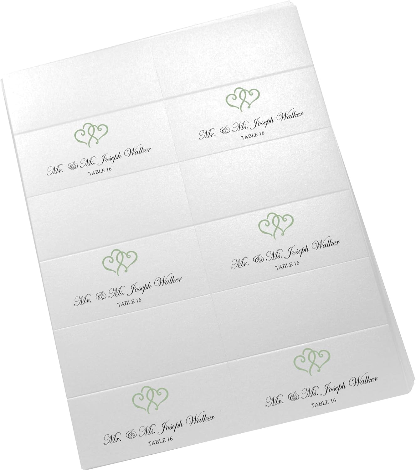 Linked Hearts Printable Place Cards, Sage (Choose Color), Set of 60 (10 Sheets), Laser & Inkjet Printers - Wedding, Party, Dinner, and Special Events - Made in the USA