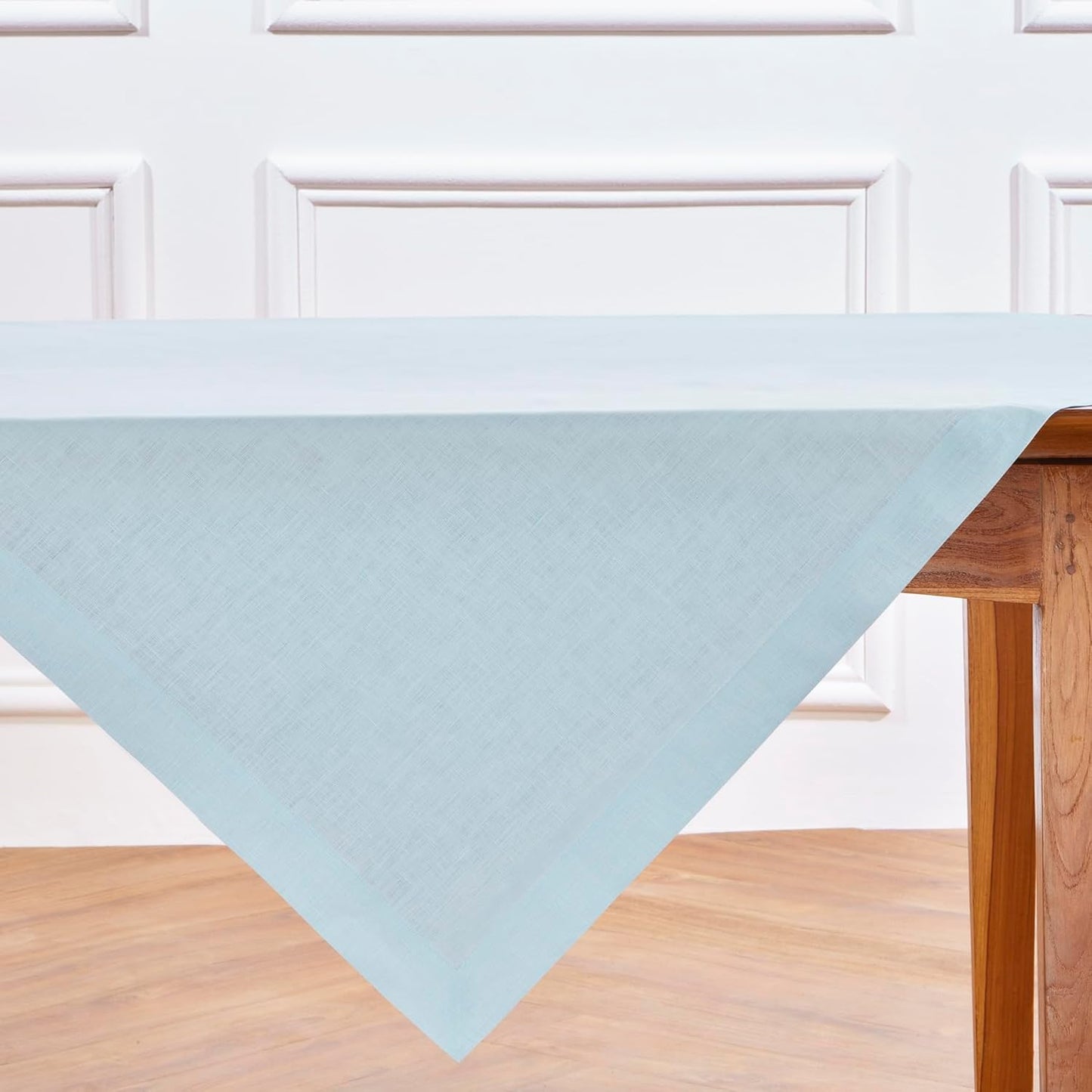 Solino Home Linen Tablecloth 52 x 52 Inch - 100% Pure Linen Ice Water Square Tablecloth - Fete, Machine Washable Table Throw for Christmas, Holiday