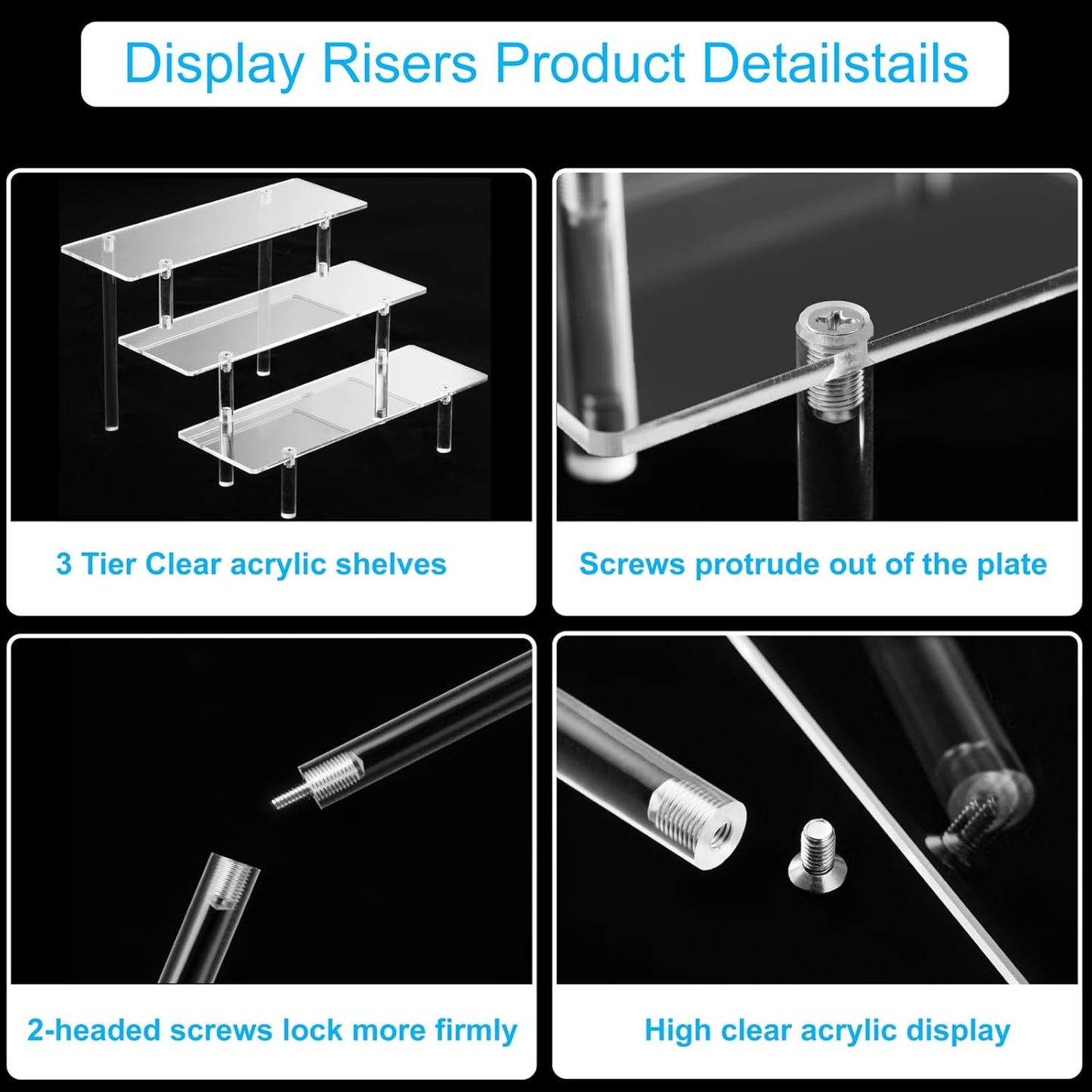 Acrylic Display Risers, Acrylic Perfume Stand Organizer, Clear Shelf Risers for Display Stands for Food, Tabletop Use, Amiibo Funko POP Figure, 3 Tier Clear Cupcake Stand Risers