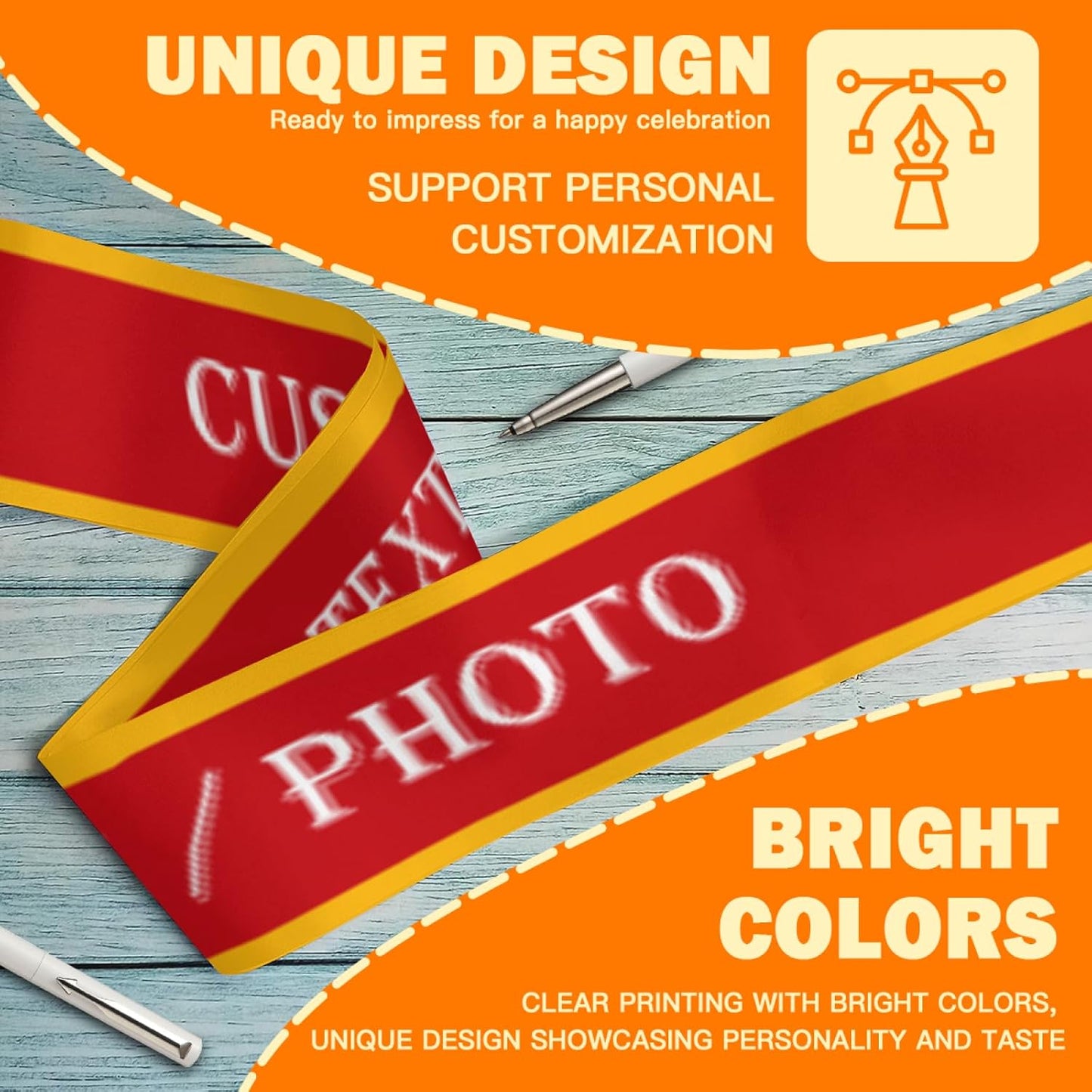 Custom Sash,Personalized Birthday Sash with Text Photo,Customized Bachelorette Sash Quote Sash Bride to Be Sash Color Optional (With decorative edge, Red)