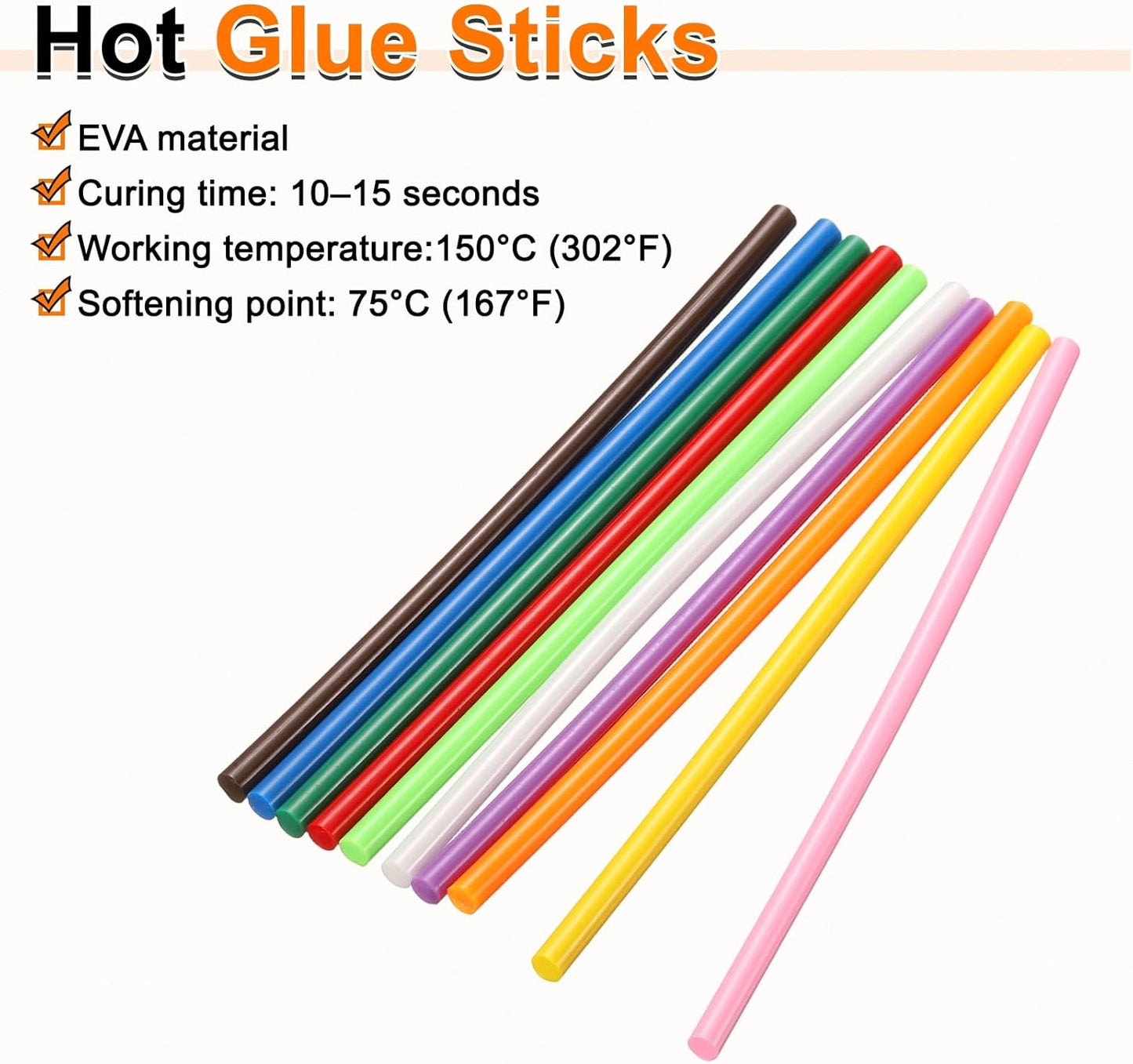 HARFINGTON 10pcs Hot Glue Sticks 0.28" Dia x 3.94" Long EVA Mini Hot Melt Adhesive Glue Stick for Hot Melt Gun Wood Plastic Glass Flowers Fabrics Foam, Multicolor